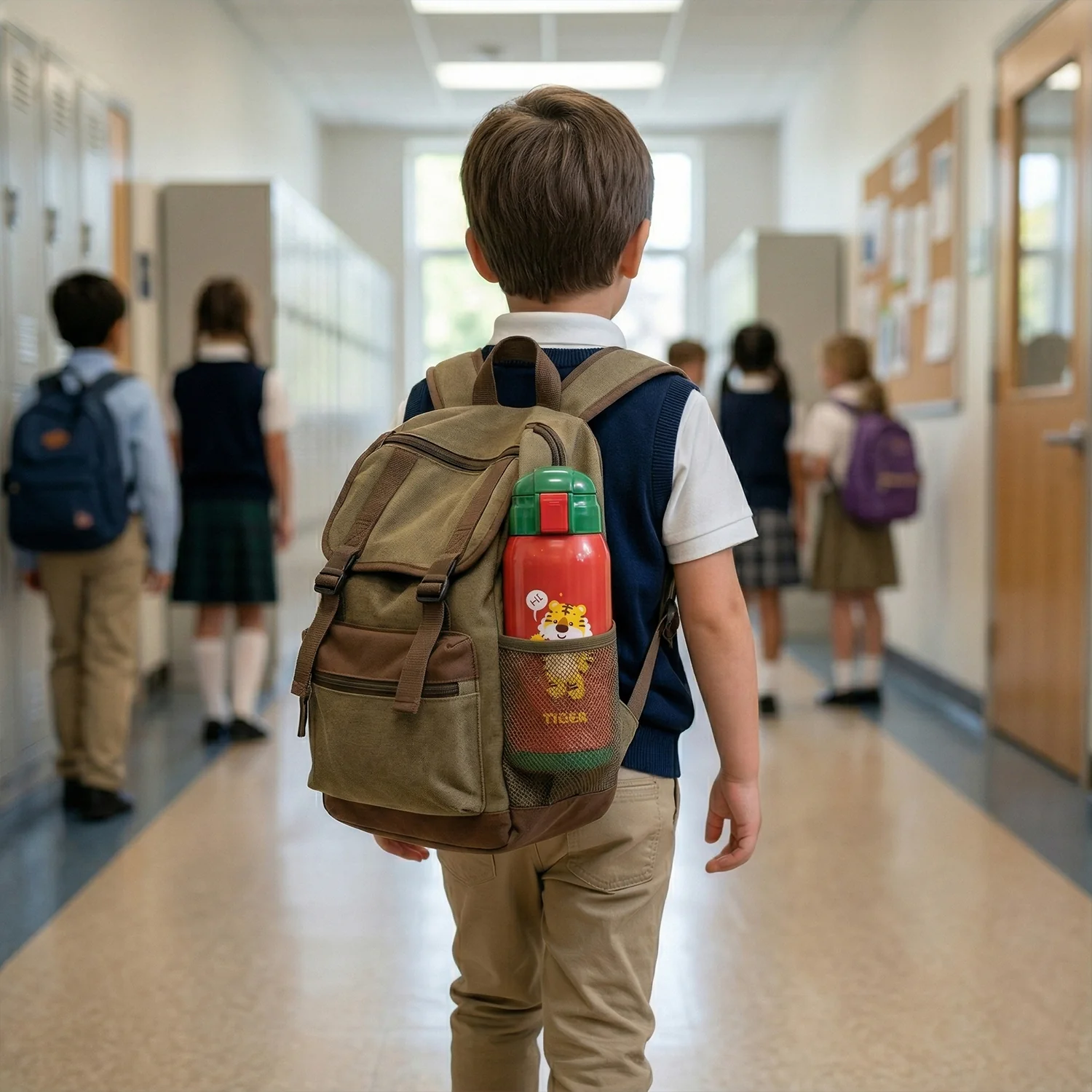 550 ML Kids Cartoon Printed Water Bottle with Straw and Carry Sling Bag - Image 7