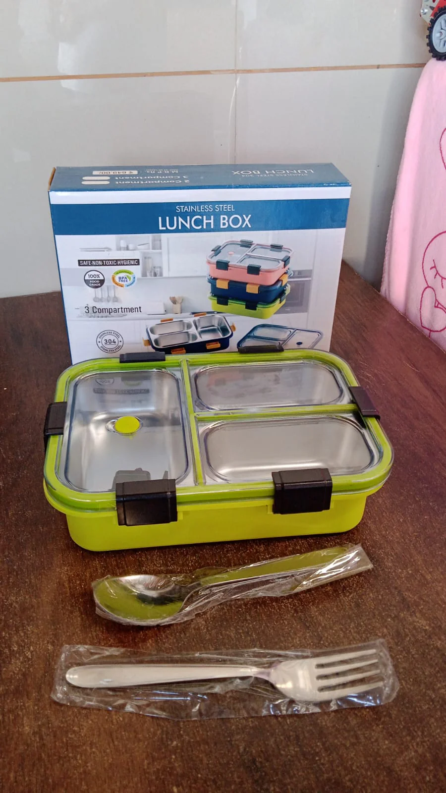 3 Compartment Transparent Stainless Steel Lunch Box for Kids, Tiffin Box, Lunch Box, Lunch Box for Kids, Insulated Lunch Box, Lunch Box for Office Women and Men, Stainless Steel Tiffin Box for Boys, Girls, School Office (Multi Color) - Image 8