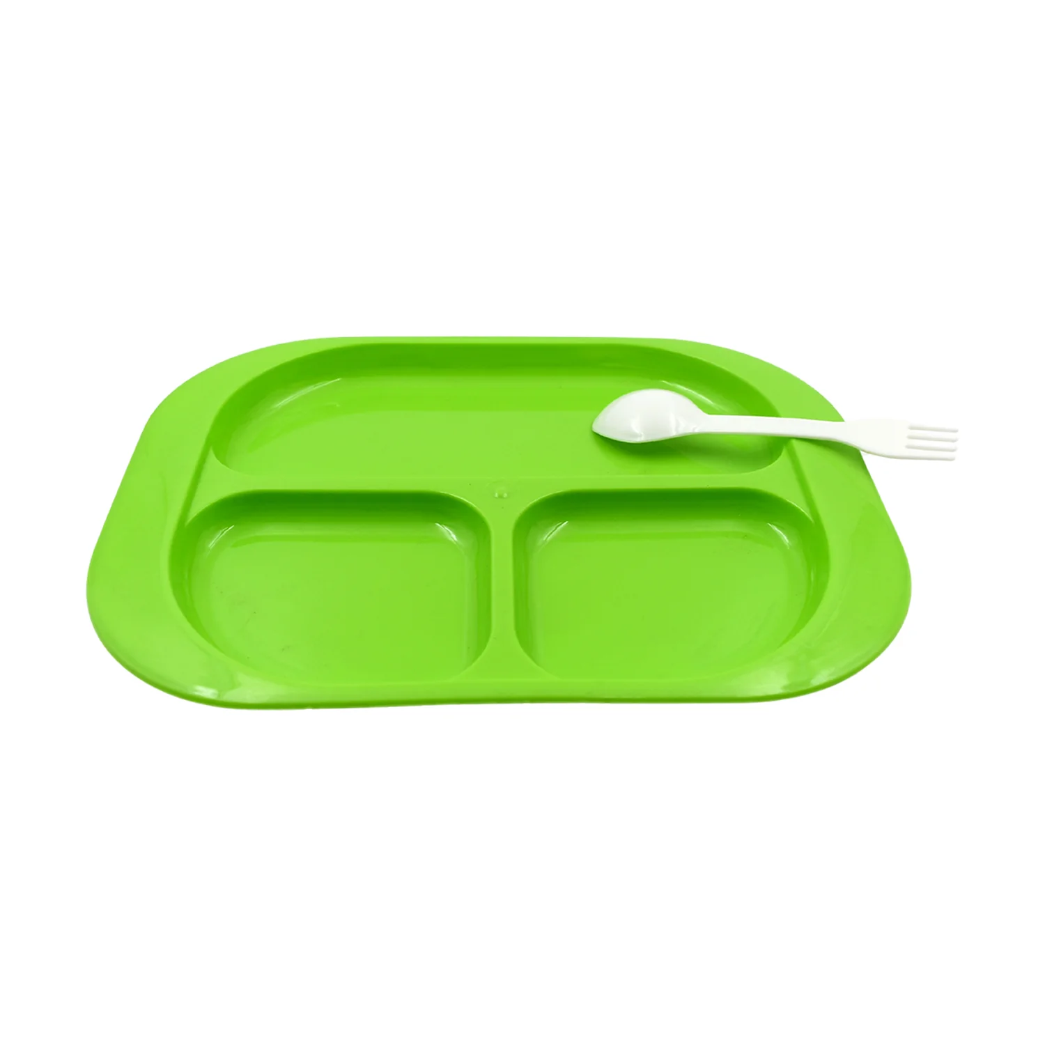 Biodegradable 3-Compartment Plastic Food Plate with Spoon for Snacks (1 Pc) - Image 3
