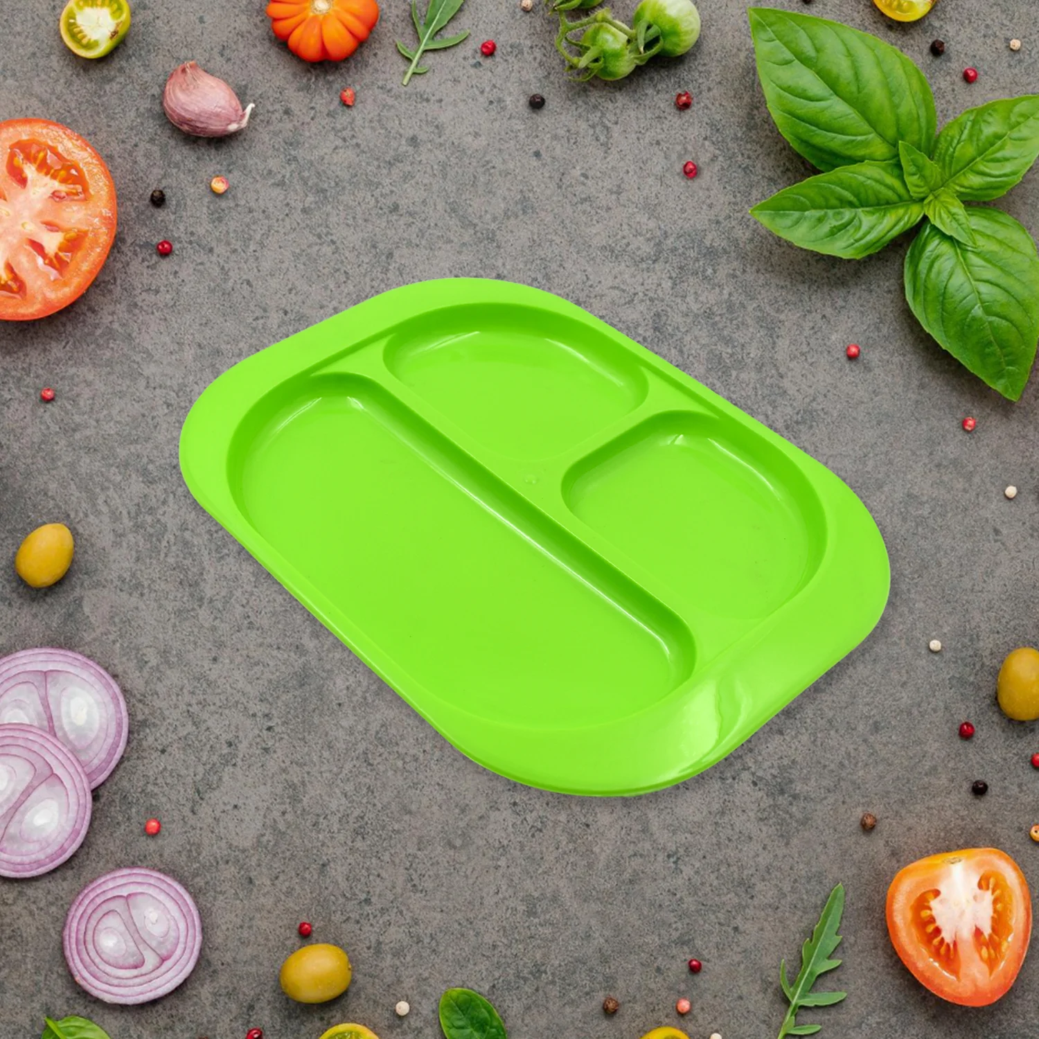 Biodegradable 3-Compartment Plastic Food Plate with Spoon for Snacks (1 Pc) - Image 6