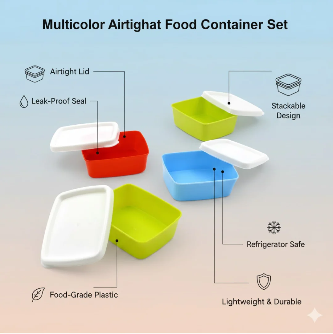 3-Piece Multicolor Airtight Container Set – Rectangular Food & Fridge Storage - Image 2