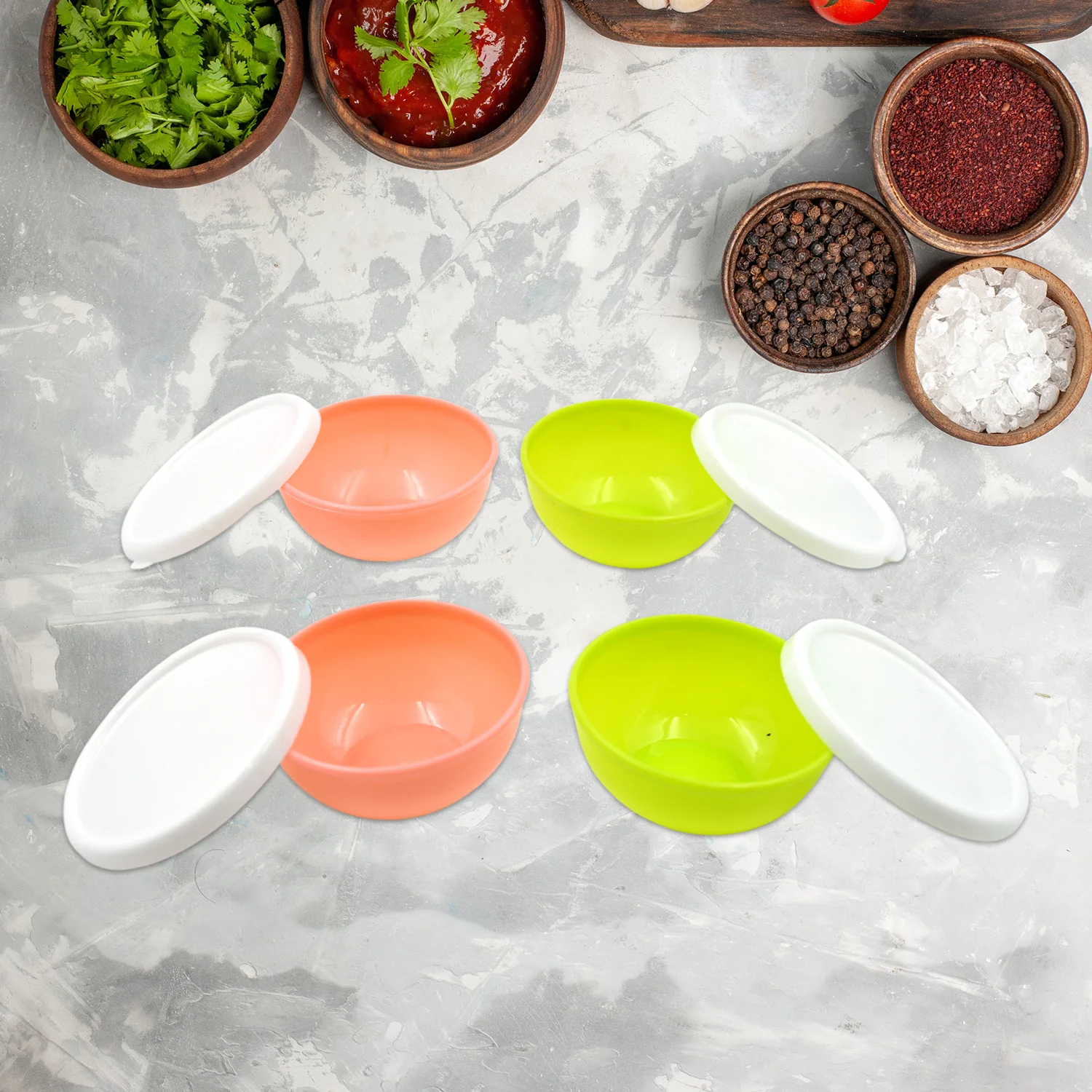 Multipurpose Small Round Plastic Bowl / Katori With Lid,  Chutney Bowl (4 Pcs Set) - Image 4
