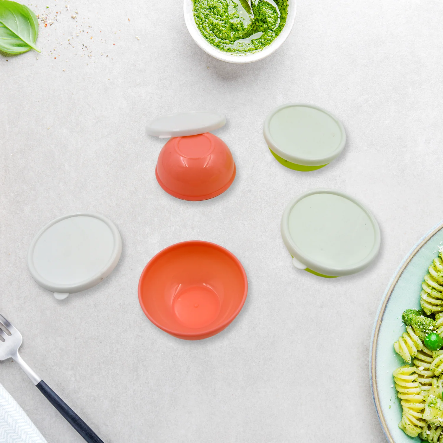Multipurpose Small Round Plastic Bowl / Katori With Lid,  Chutney Bowl (4 Pcs Set) - Image 7