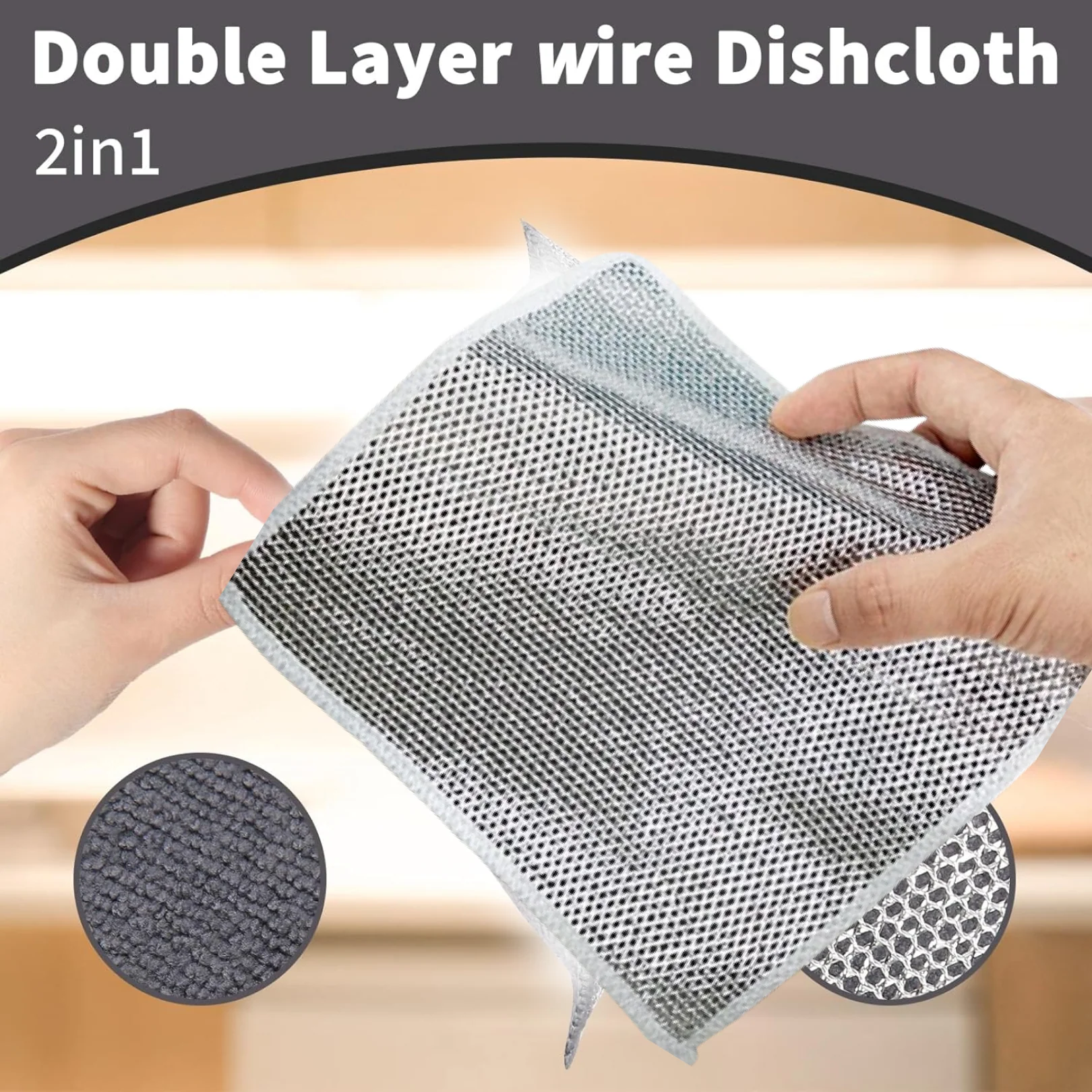 Double-Sided Microfiber Cloth & Stainless Steel Scrubber – (1 Pc, 20x20 cm) - Image 2