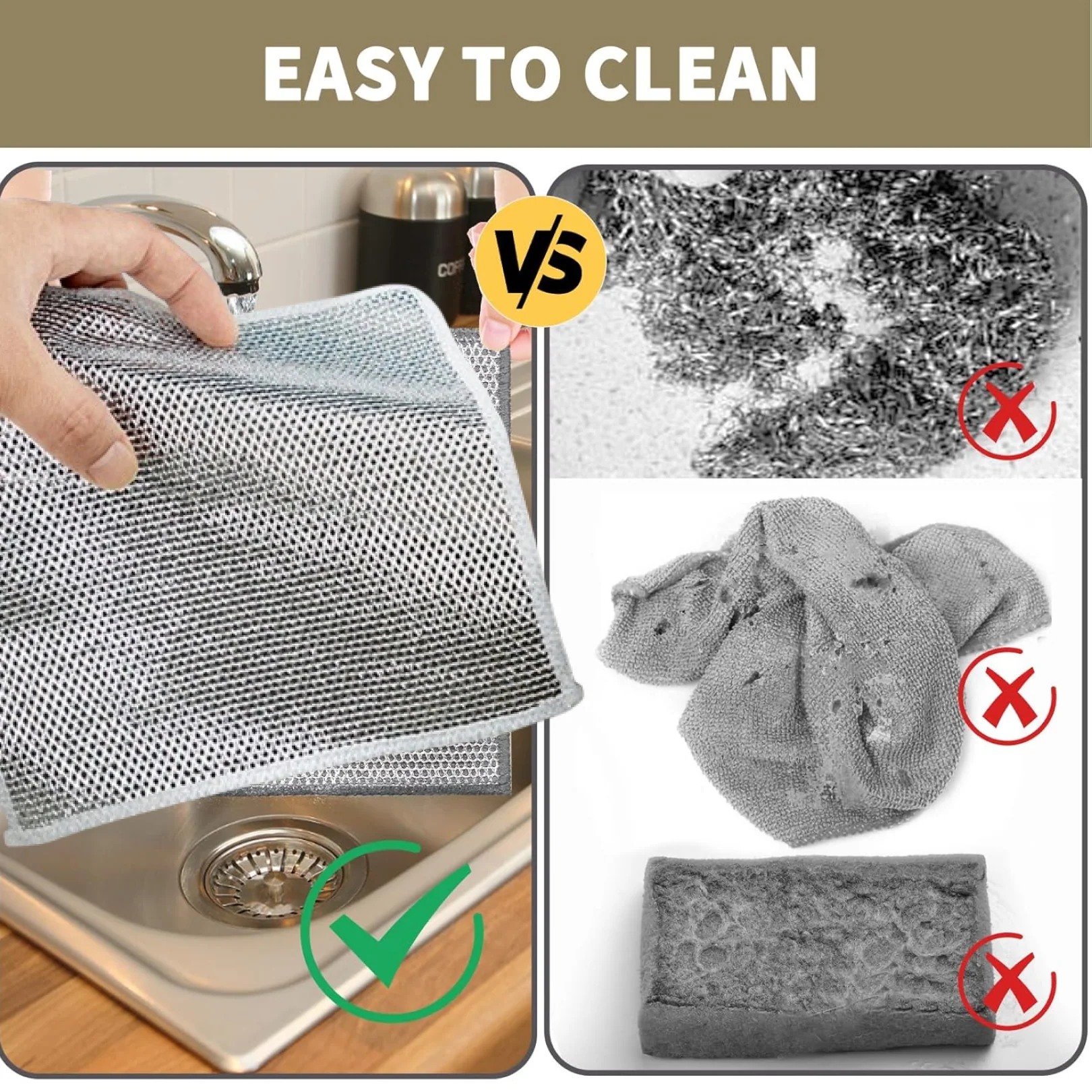 Double-Sided Microfiber Cloth & Stainless Steel Scrubber – (1 Pc, 20x20 cm) - Image 4
