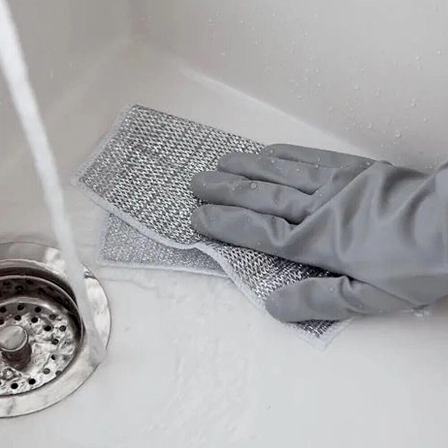 Double-Sided Microfiber Cloth & Stainless Steel Scrubber – (1 Pc, 20x20 cm) - Image 9