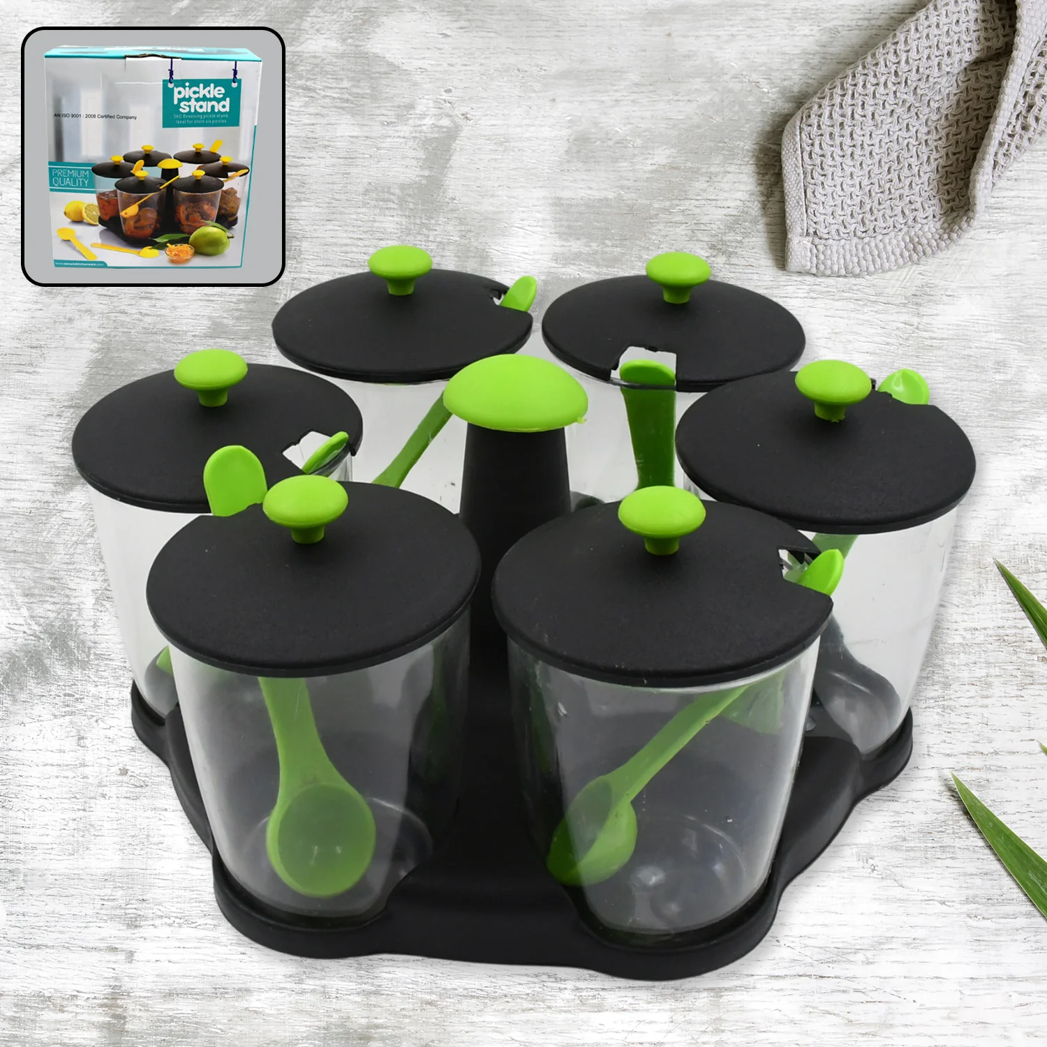 Multipurpose 6 Piece Miracle Revolving Plastic Spice Container Rack With 6 Spoon, Condiment Set, Masala Rack Set, Revolving Spice Rack Aachar Container Chutney Mukhwas Tray Masala Dining Spice Stand - Image 3