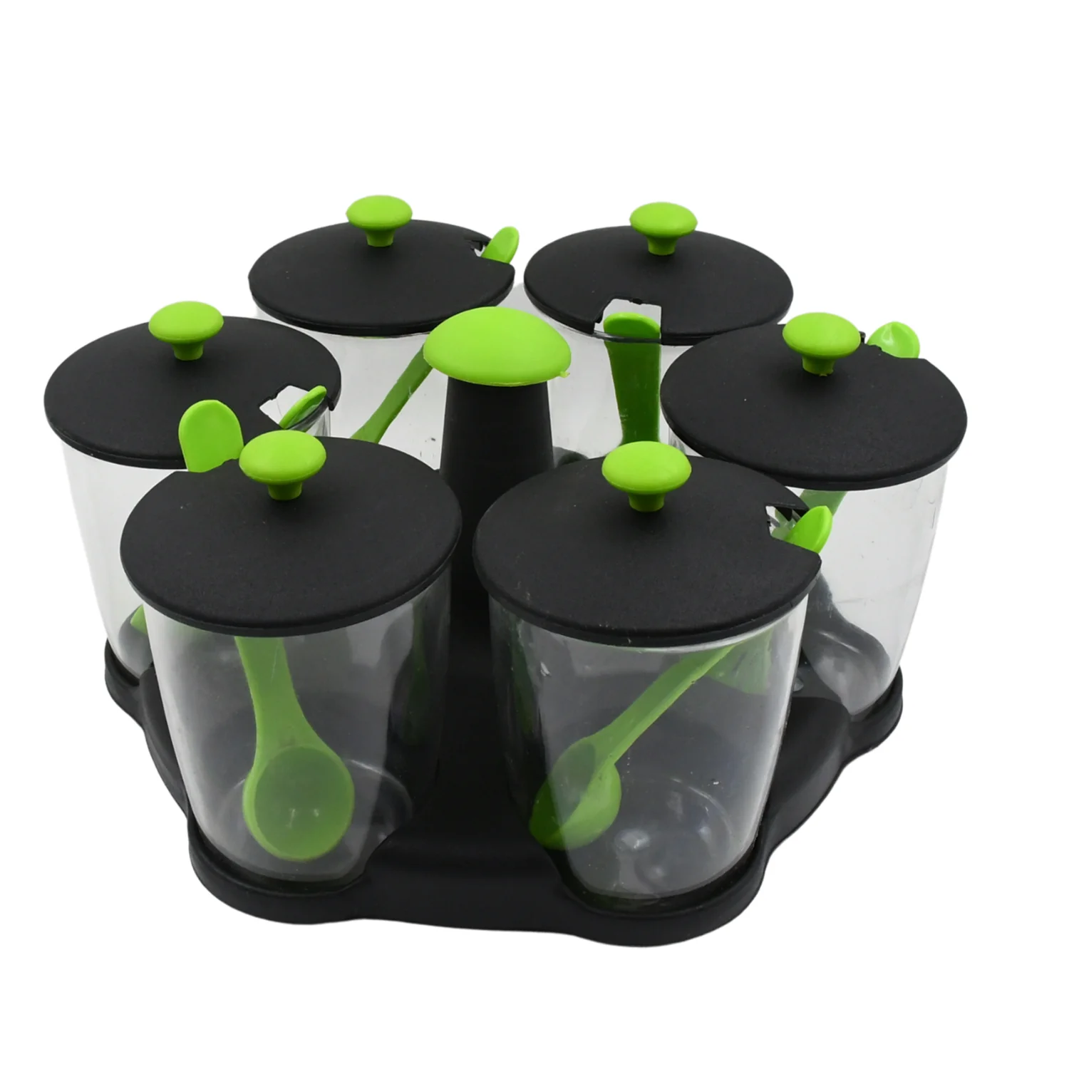 Multipurpose 6 Piece Miracle Revolving Plastic Spice Container Rack With 6 Spoon, Condiment Set, Masala Rack Set, Revolving Spice Rack Aachar Container Chutney Mukhwas Tray Masala Dining Spice Stand - Image 5