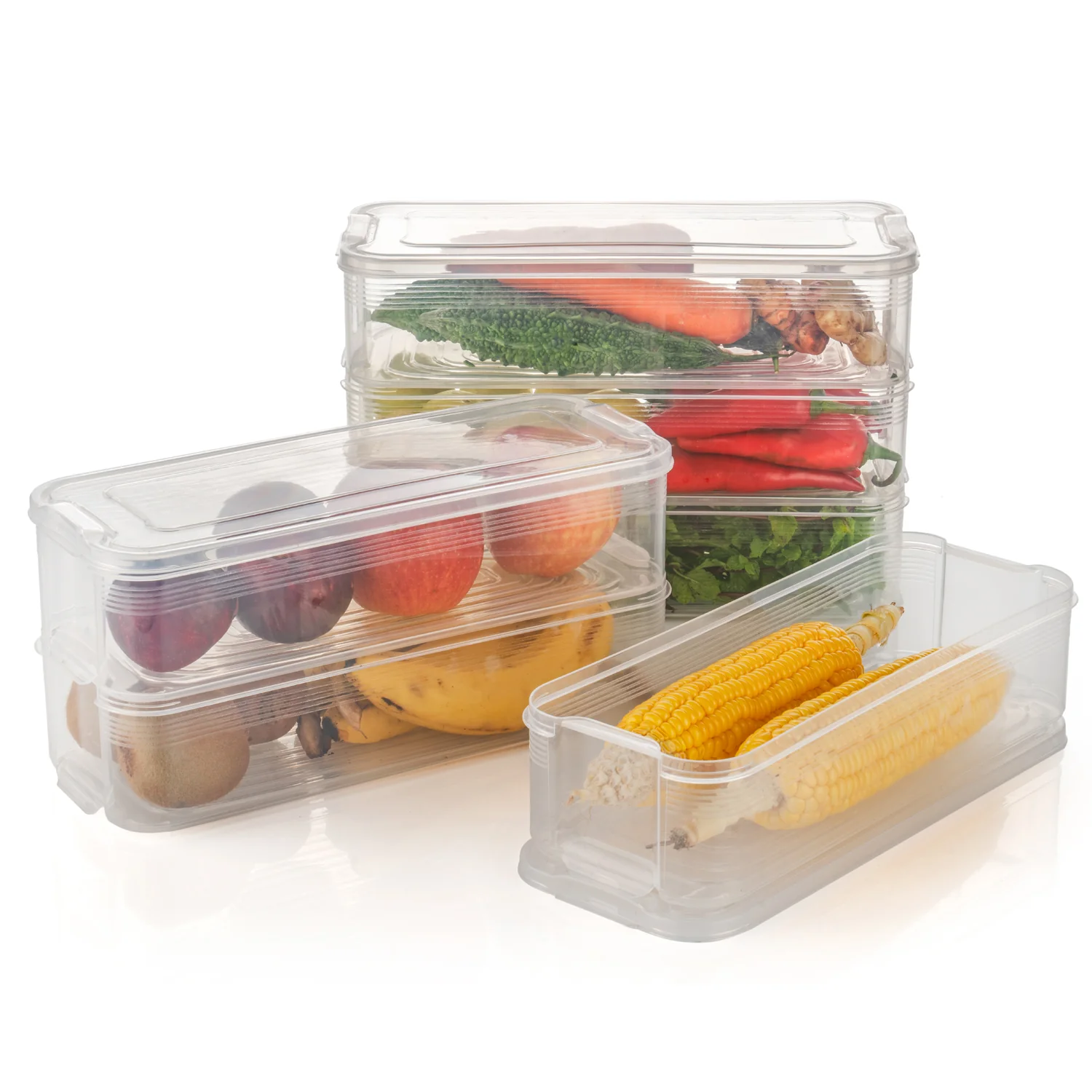 3 Fridge Storage Container, Fridge Organizer with Lid Stackable Fridge Storage Containers Plastic Freezer Storage Containers for Fish, Meat, Vegetables, Fruits, Pack of 3pcs, 1500ML Approx - Image 3