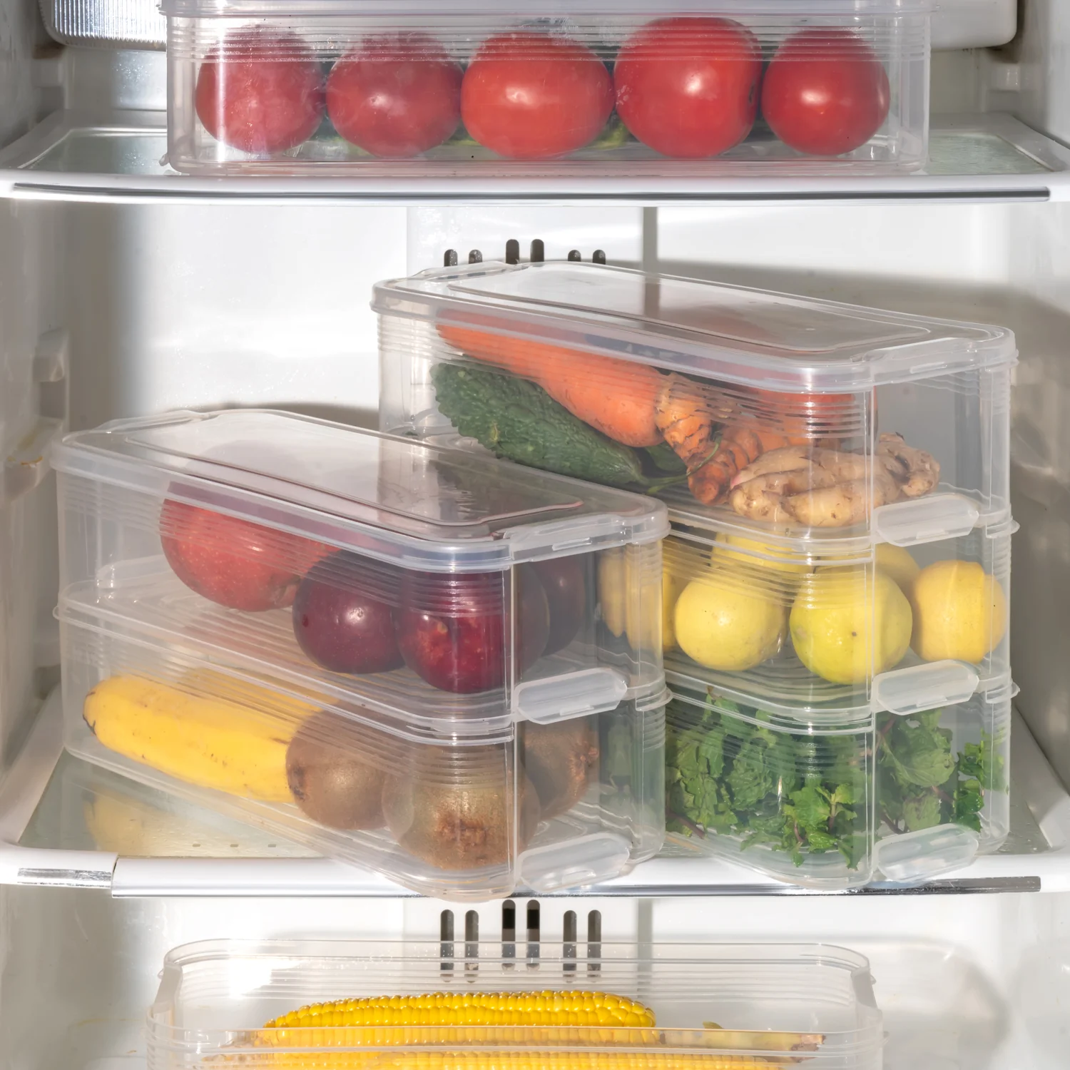 3 Fridge Storage Container, Fridge Organizer with Lid Stackable Fridge Storage Containers Plastic Freezer Storage Containers for Fish, Meat, Vegetables, Fruits, Pack of 3pcs, 1500ML Approx - Image 7