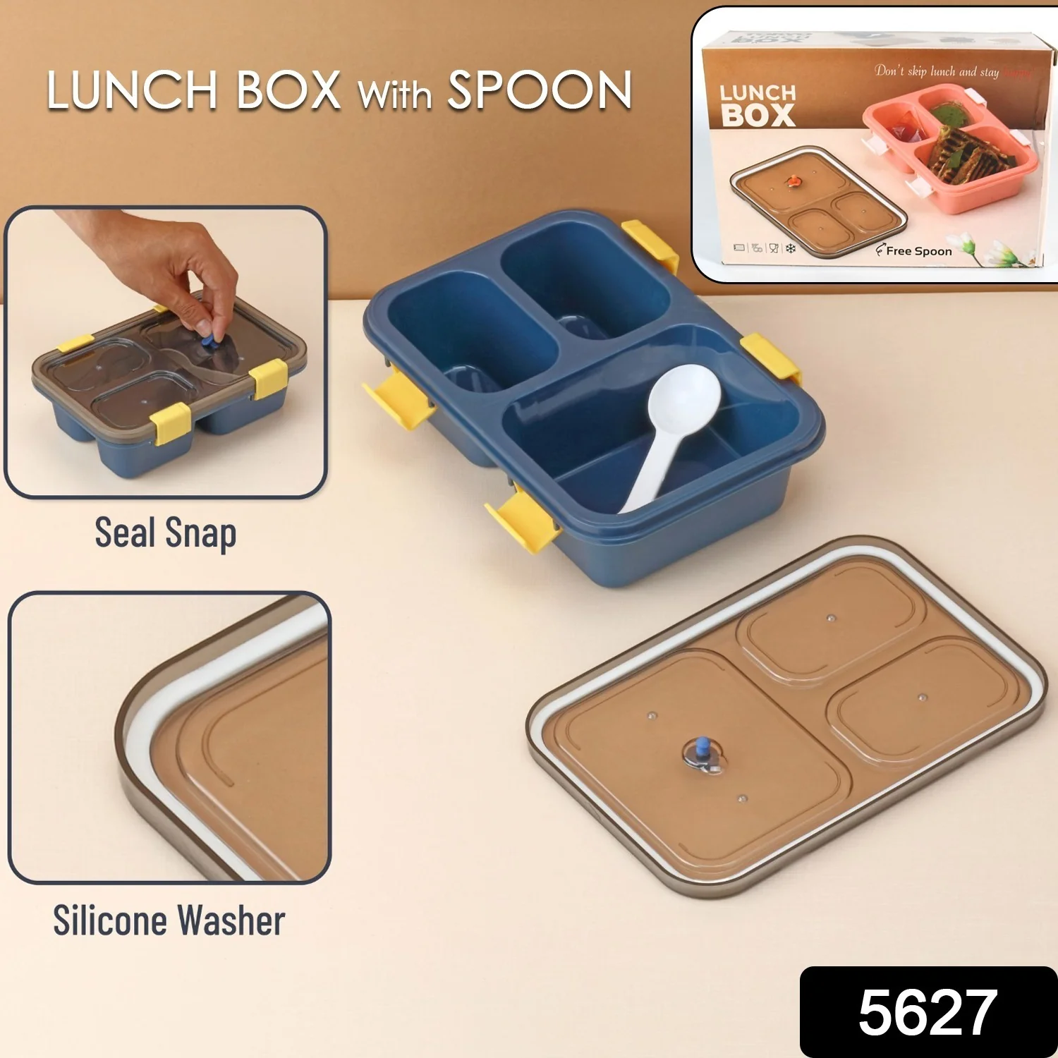 Plastic Lunch Box for Kids, Lunch Box (3 Compartment Lunch Box) - Image 2