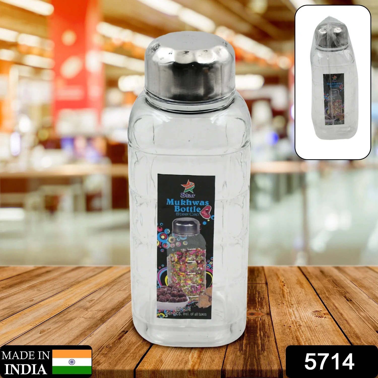 Plastic Transparent Mukhwas Bottle With Steel Cap Kitchen Storage Bottle (1 Pc) - Image 2