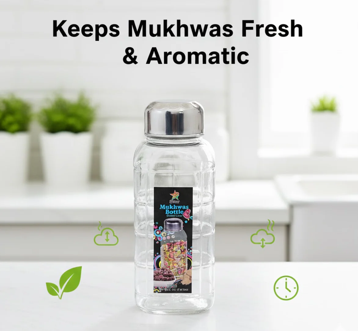Plastic Transparent Mukhwas Bottle With Steel Cap Kitchen Storage Bottle (1 Pc) - Image 4