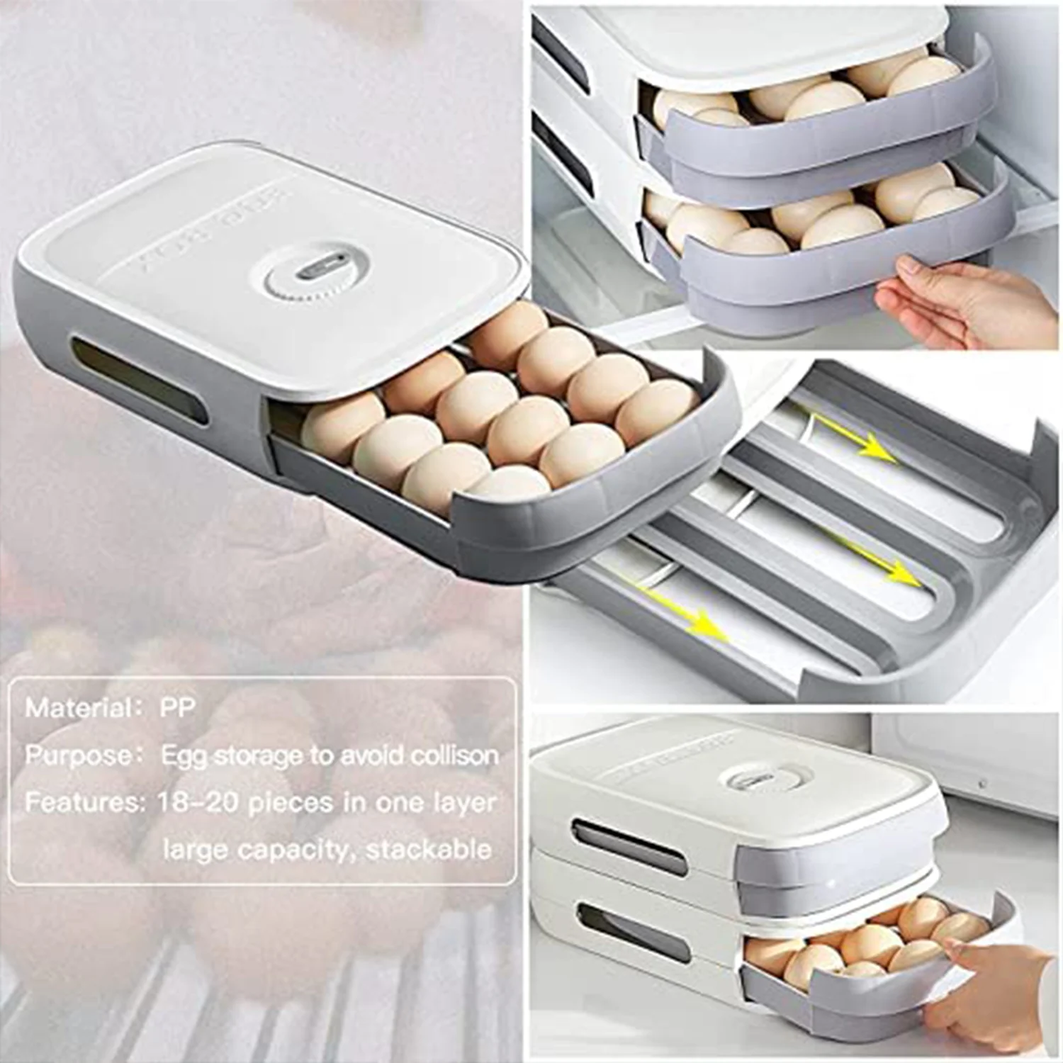 Plastic Egg Storage Box Drawer Style Fridge Organizer Tray (1 Pc) - Image 5