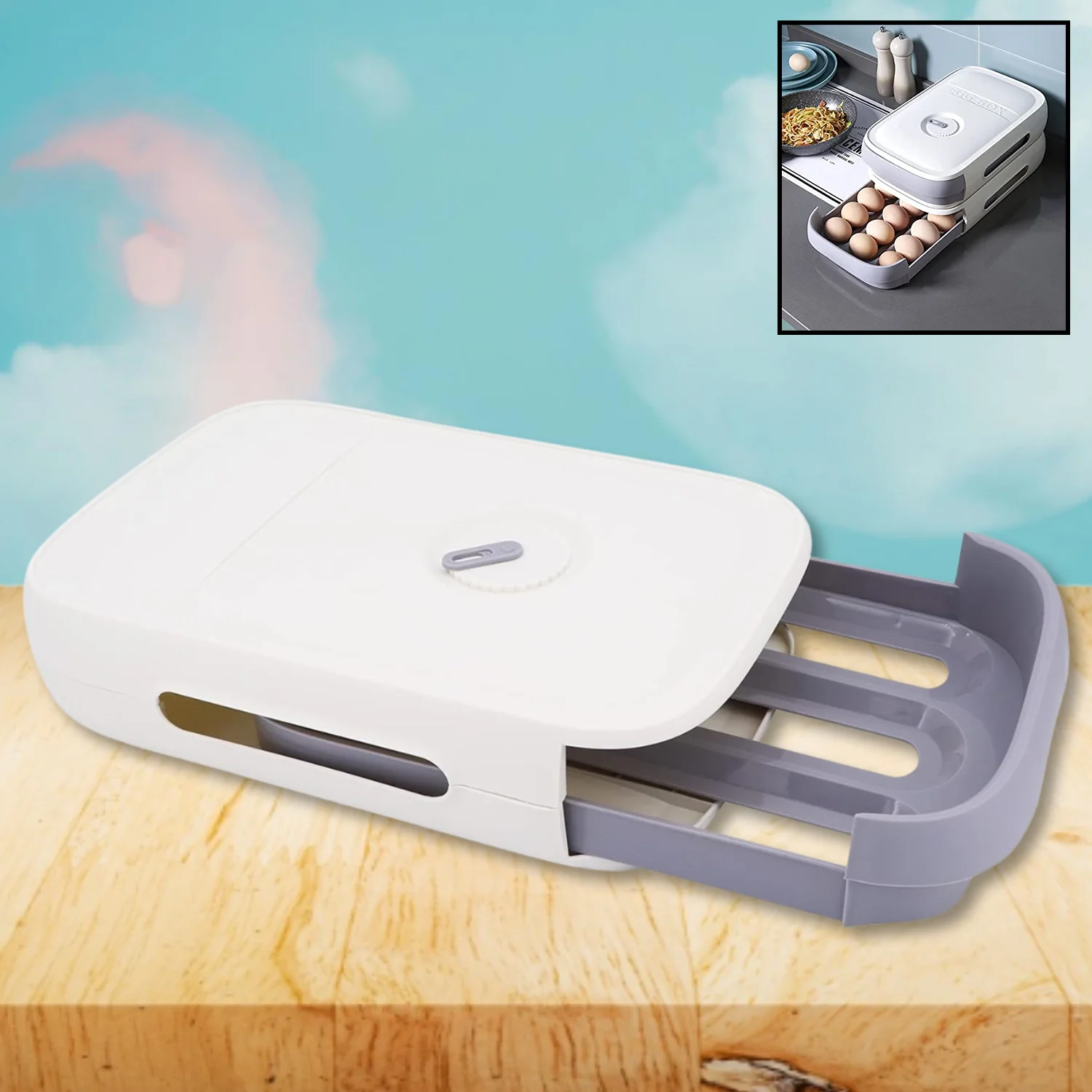 Plastic Egg Storage Box Drawer Style Fridge Organizer Tray (1 Pc) - Image 8