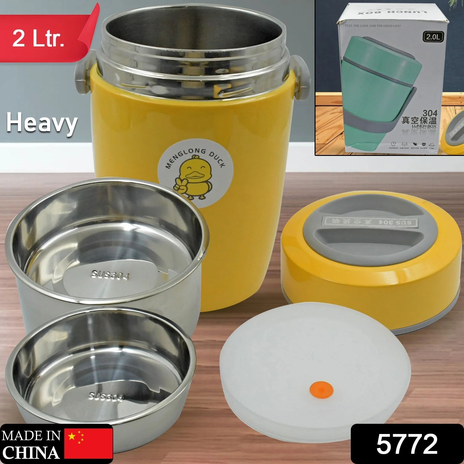 HEAVY LEAK-PROOF STAINLESS STEEL LUNCH BOX/ TIFFIN BOX, 2 COMPARTMENT - Image 2