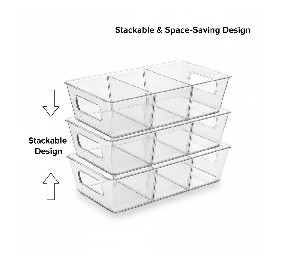 Plastic Refrigerator Organizer Bins, 1 Stackable Fridge Organizers with Handle, Clear Organizing Food Fruit Vegetables Pantry Storage Bins for Freezer kitchen Cabinet Organization and Storage (1 Pc Mix Color) - Image 2