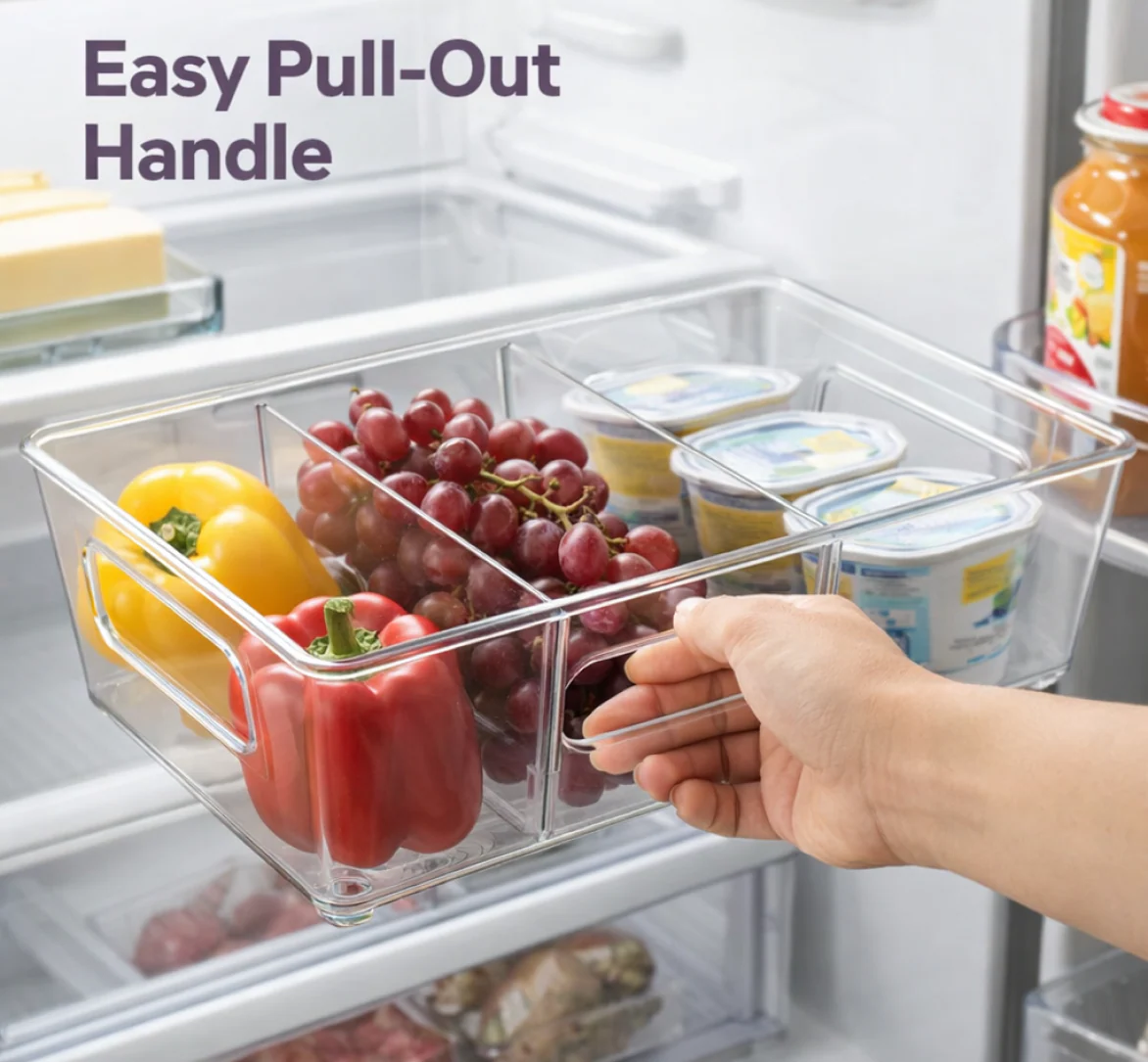 Plastic Refrigerator Organizer Bins, 1 Stackable Fridge Organizers with Handle, Clear Organizing Food Fruit Vegetables Pantry Storage Bins for Freezer kitchen Cabinet Organization and Storage (1 Pc Mix Color) - Image 7
