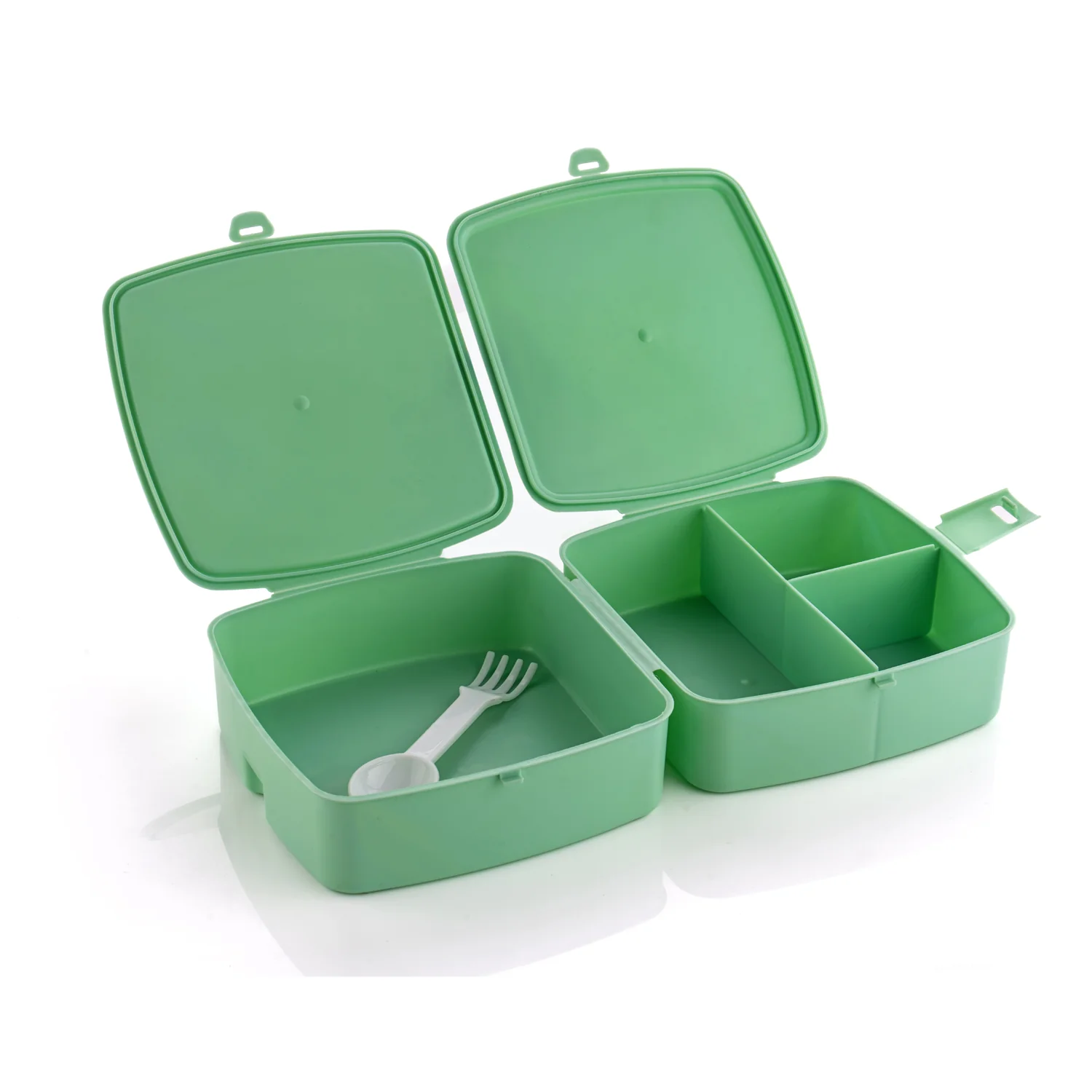Double-Layer Square Lunch Box with Spoon , 4 Compartment Tiffin & Push Lock - Image 8