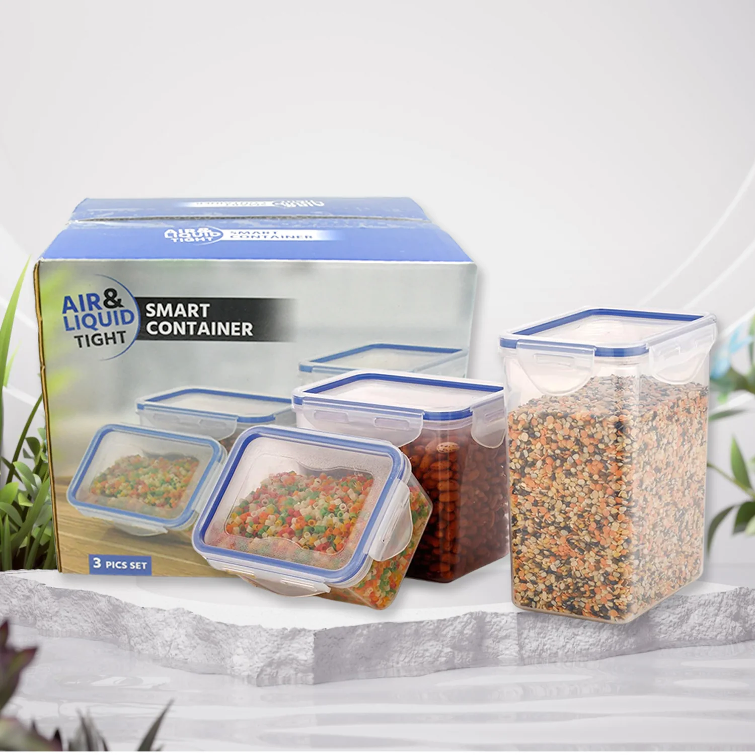 Set of 3 Rectangular Airtight Food Storage Containers with Lids - Image 4