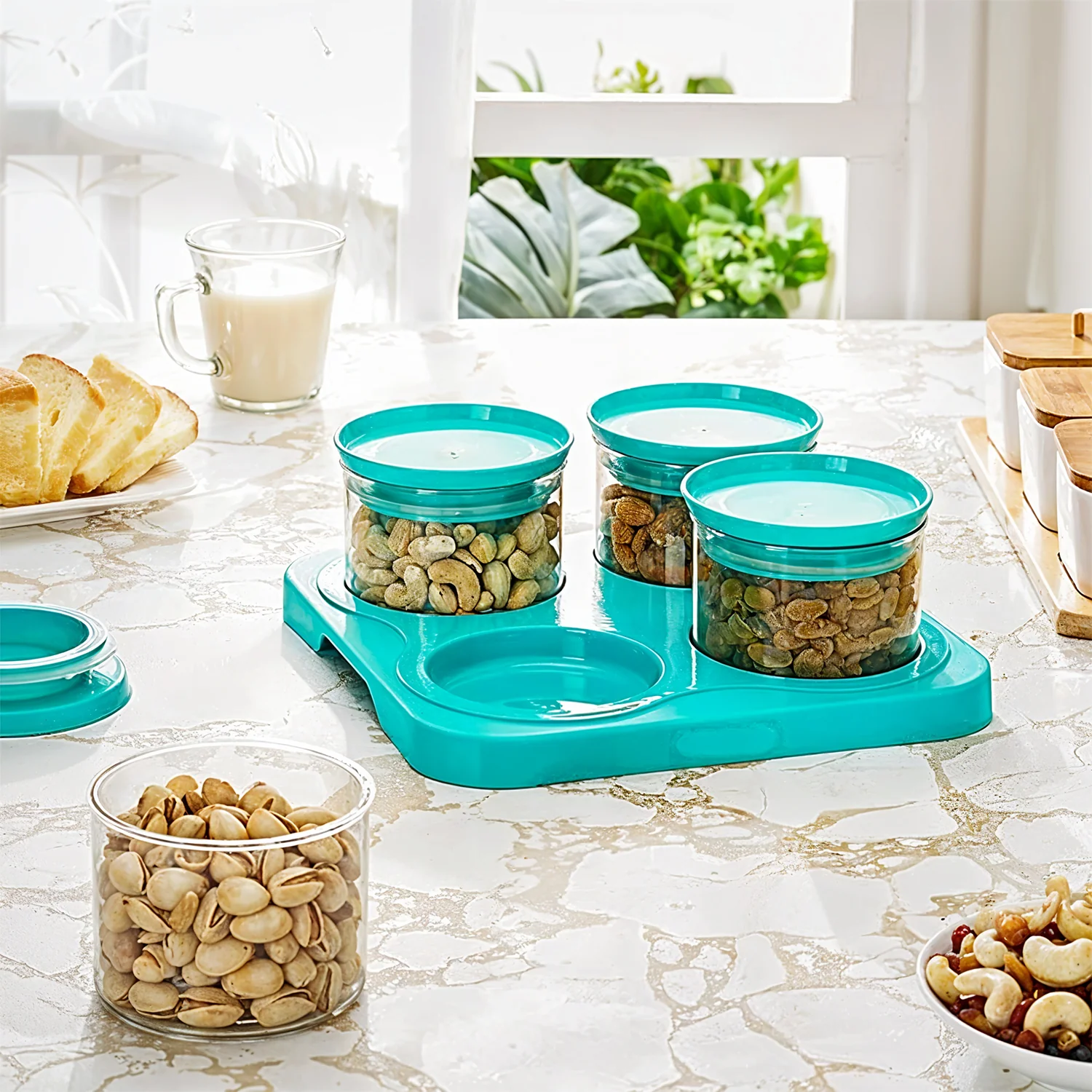 Airtight Container Jar 4 Pc Set with Tray for Kitchen - Image 3