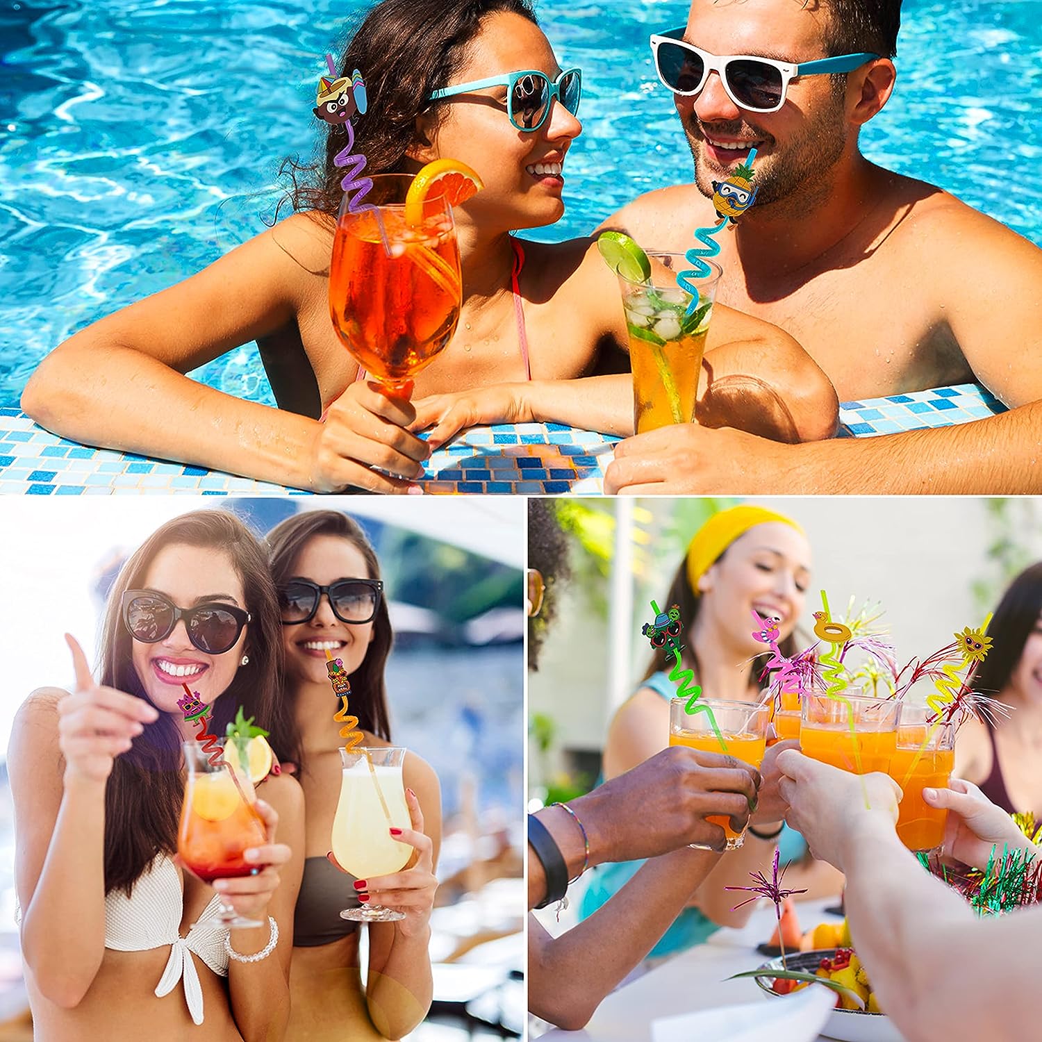 Plastic Straws Reusable Drinking Straws (4 pc Set / Mix design) - Image 4