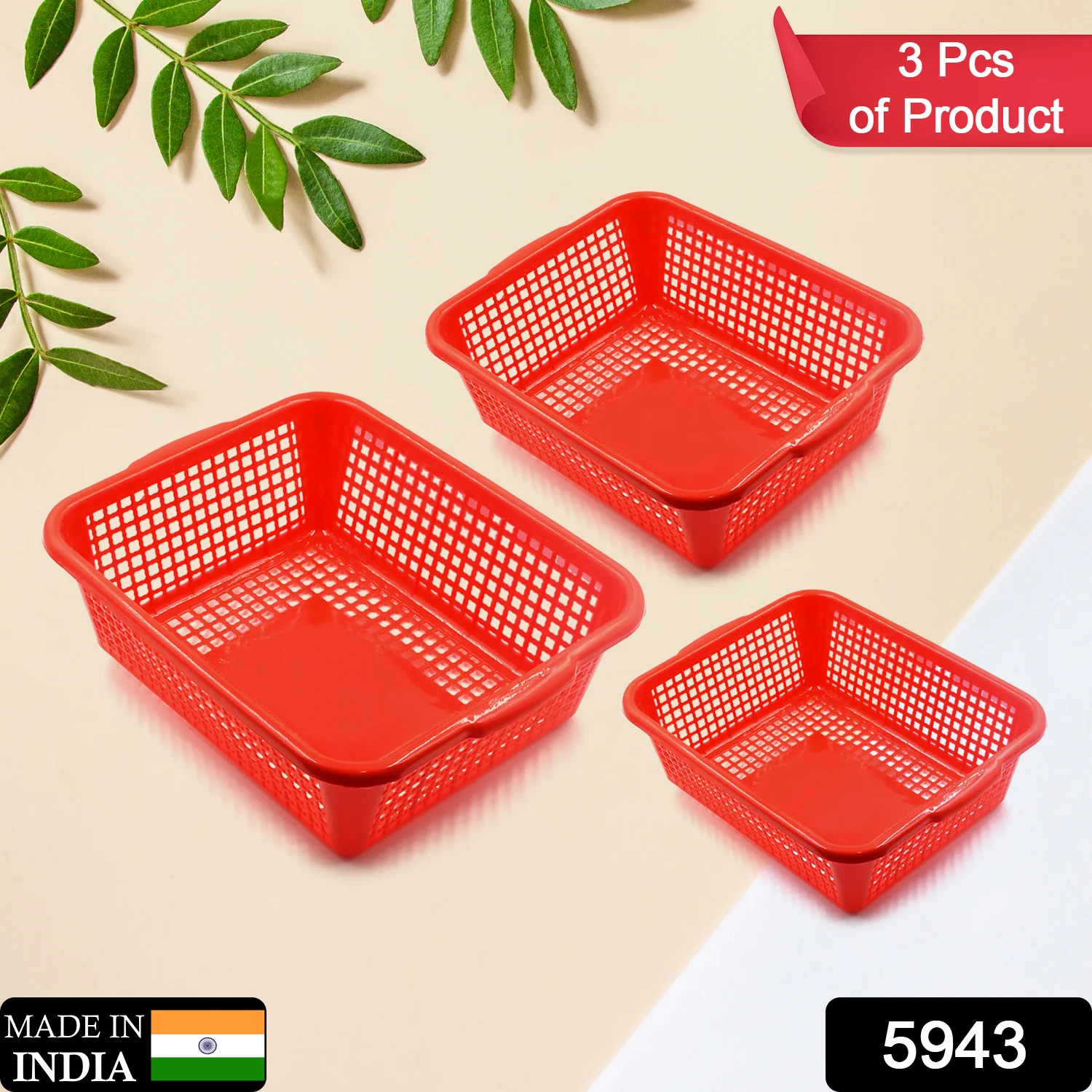 Plastic 3 Pieces Kitchen Large Dish Rack Drainer Vegetables Fruits Washing Basket - Image 2