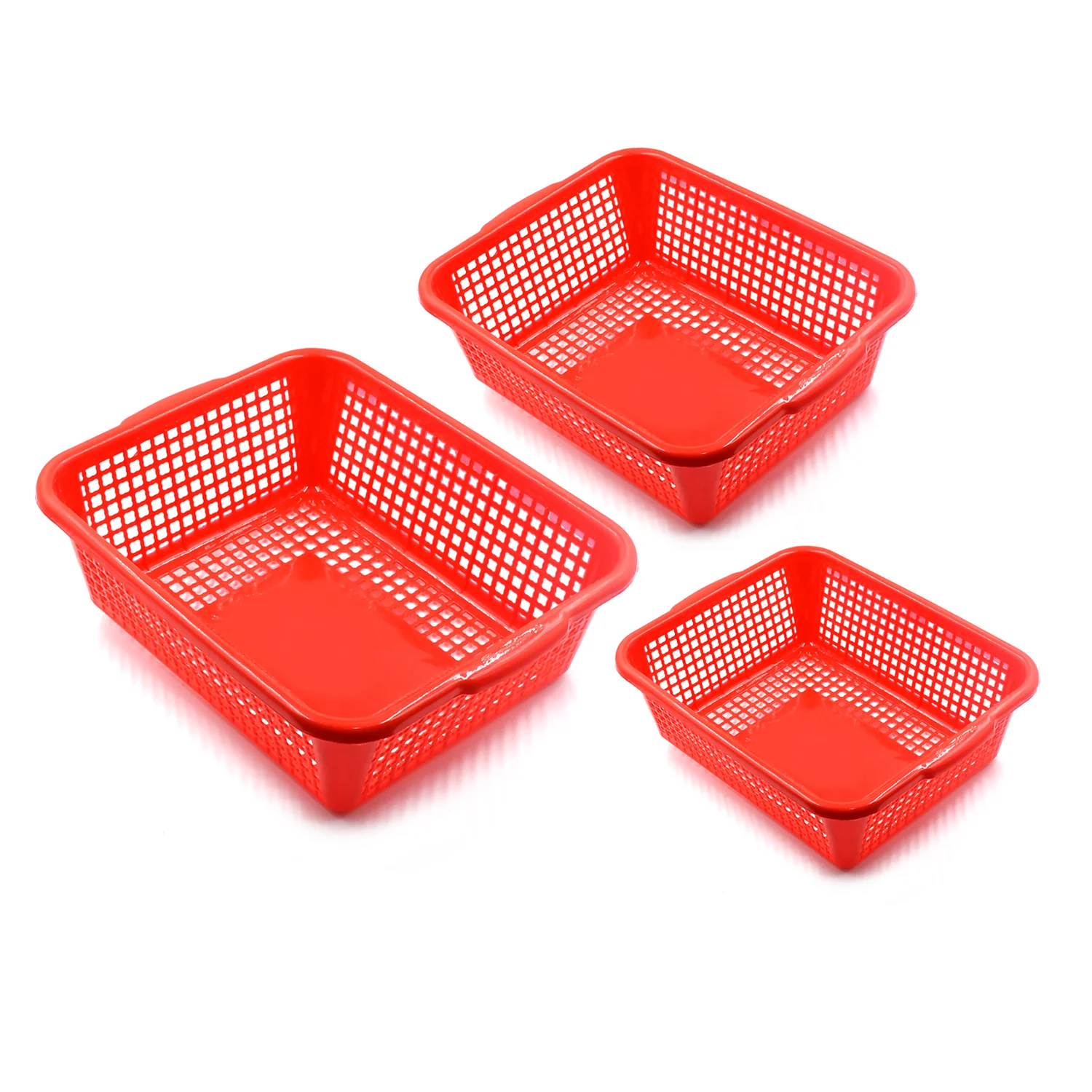 Plastic 3 Pieces Kitchen Large Dish Rack Drainer Vegetables Fruits Washing Basket - Image 3
