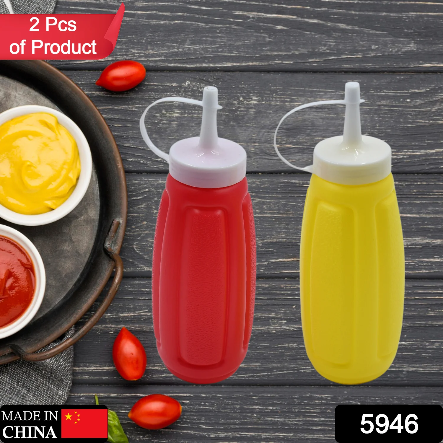 Plastic Squeeze Bottle Ketchup Mustard Honey Sauce Dispenser Bottle ( 2 Pc Set ) - Image 2