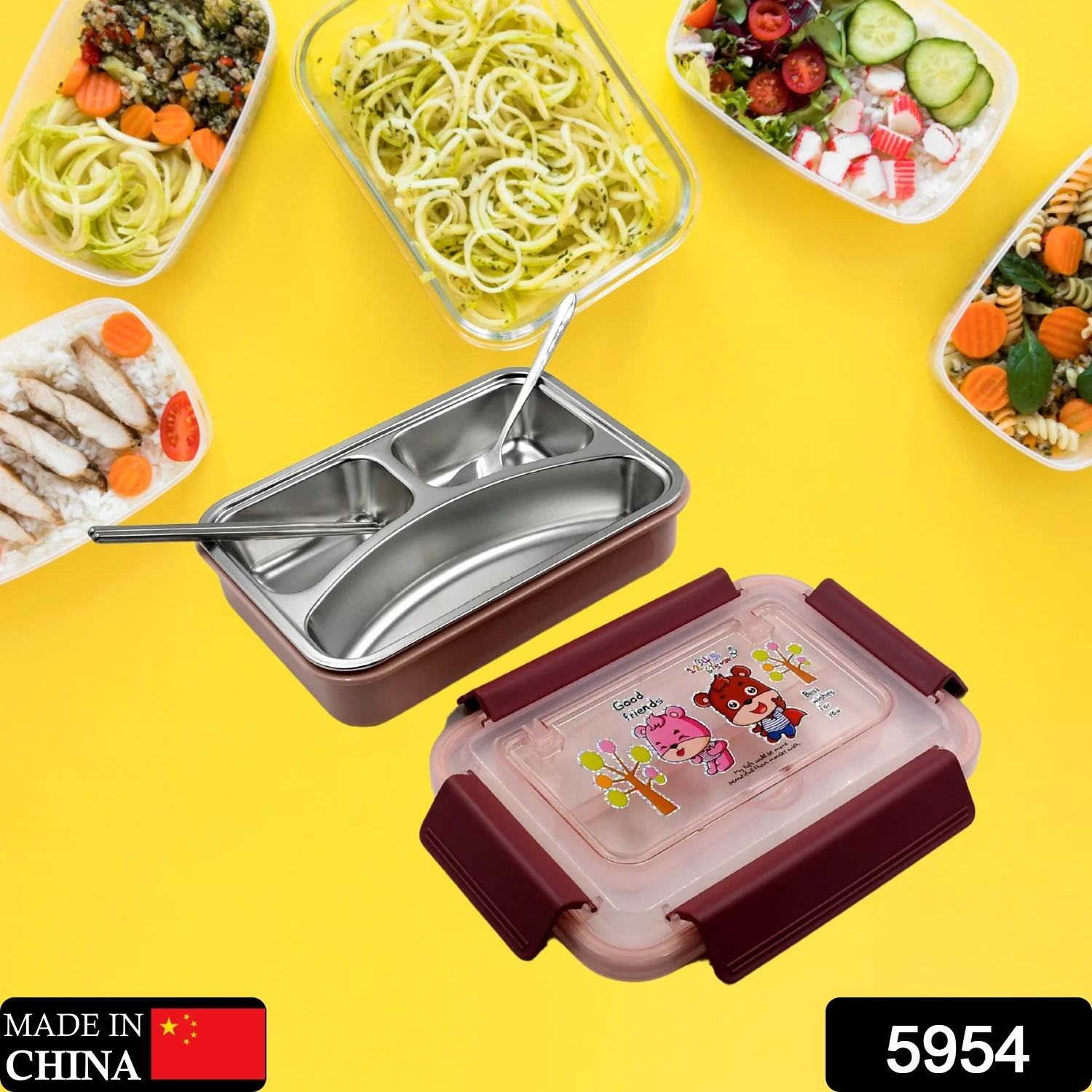 Kids Lunch Box with Steel Spoon & Chopsticks – Food-Safe & Durable - Image 2