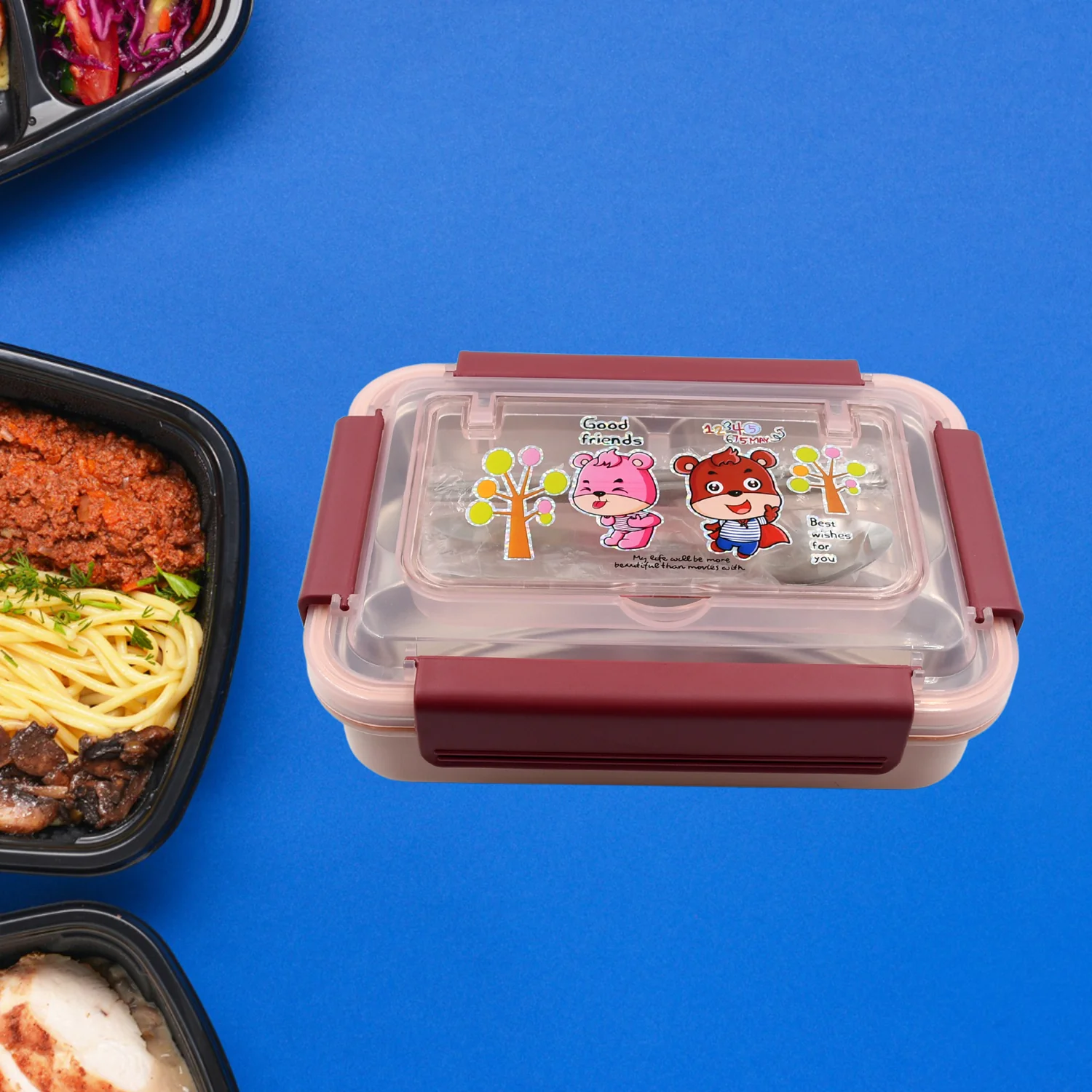 Kids Lunch Box with Steel Spoon & Chopsticks – Food-Safe & Durable - Image 3