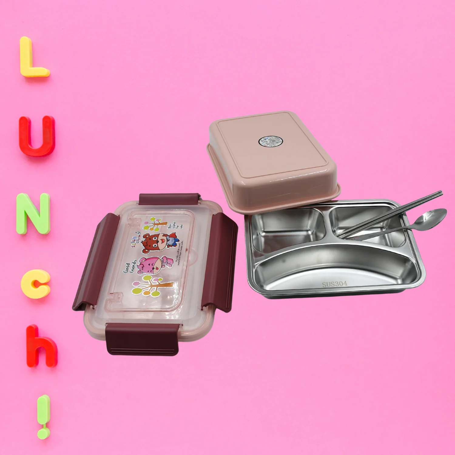Kids Lunch Box with Steel Spoon & Chopsticks – Food-Safe & Durable - Image 5