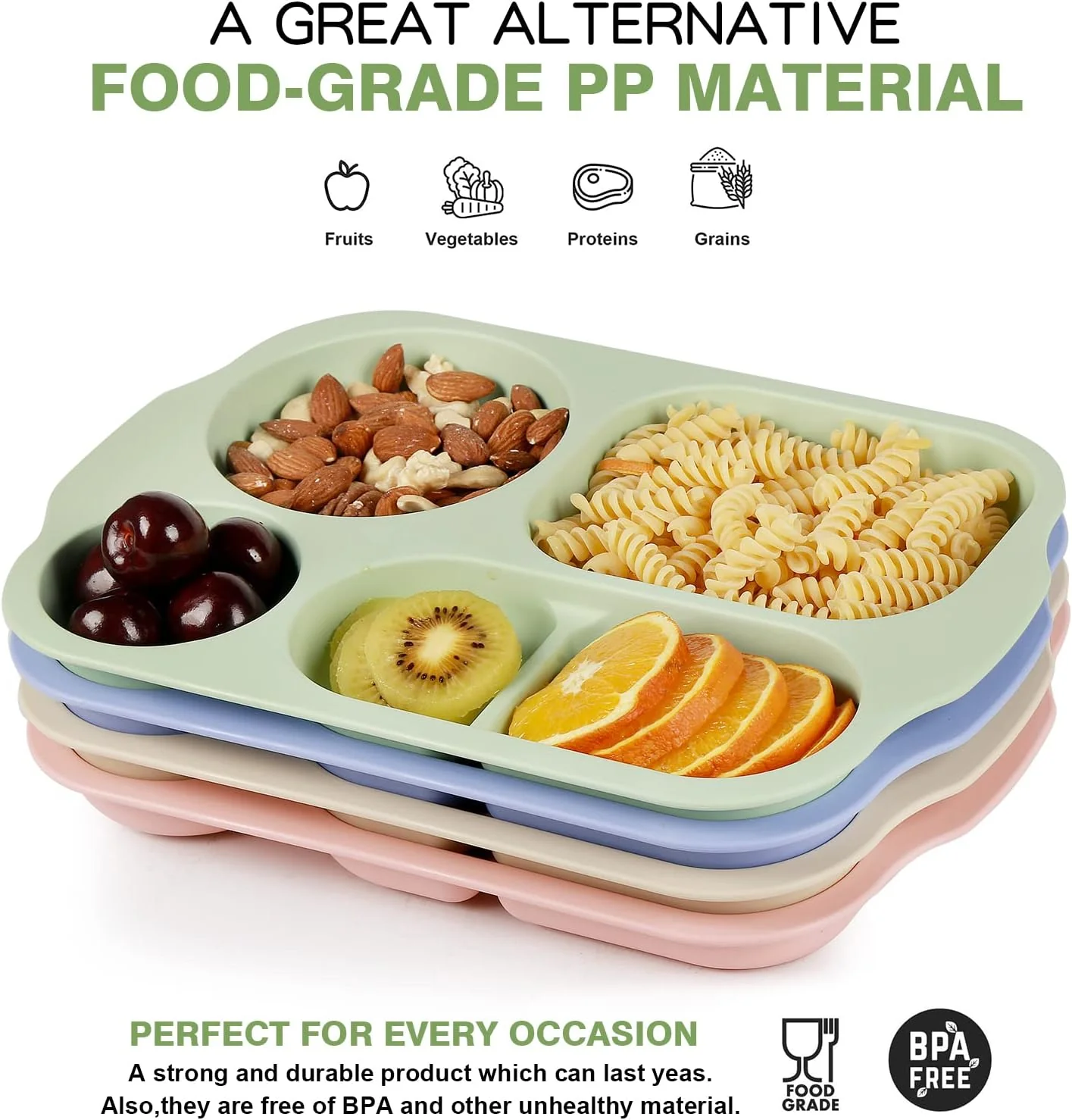 Divided Plates (32 CM, 5 Compartments) Shatterproof Microwave-Safe Tableware - Image 5