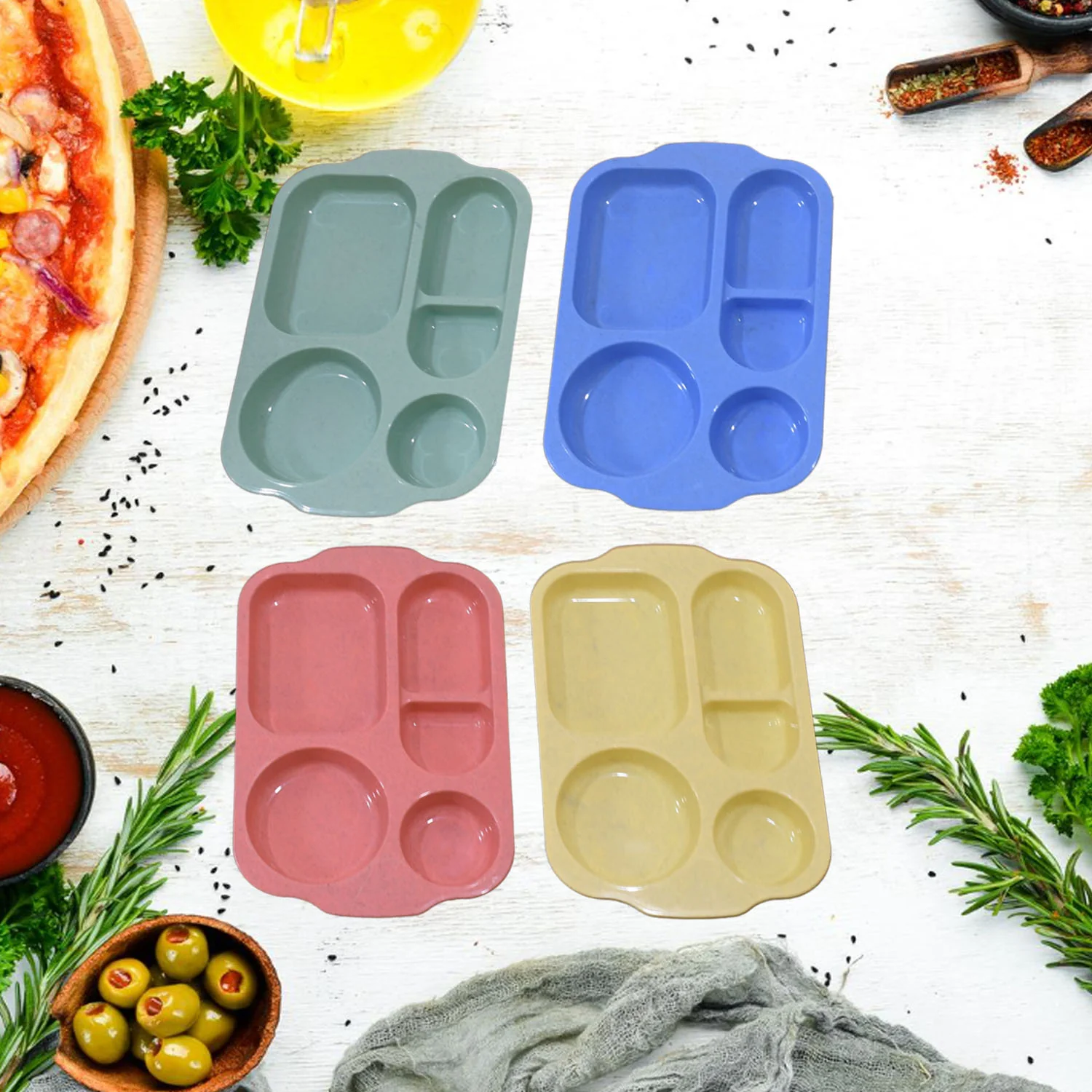 Divided Plates (32 CM, 5 Compartments) Shatterproof Microwave-Safe Tableware - Image 6