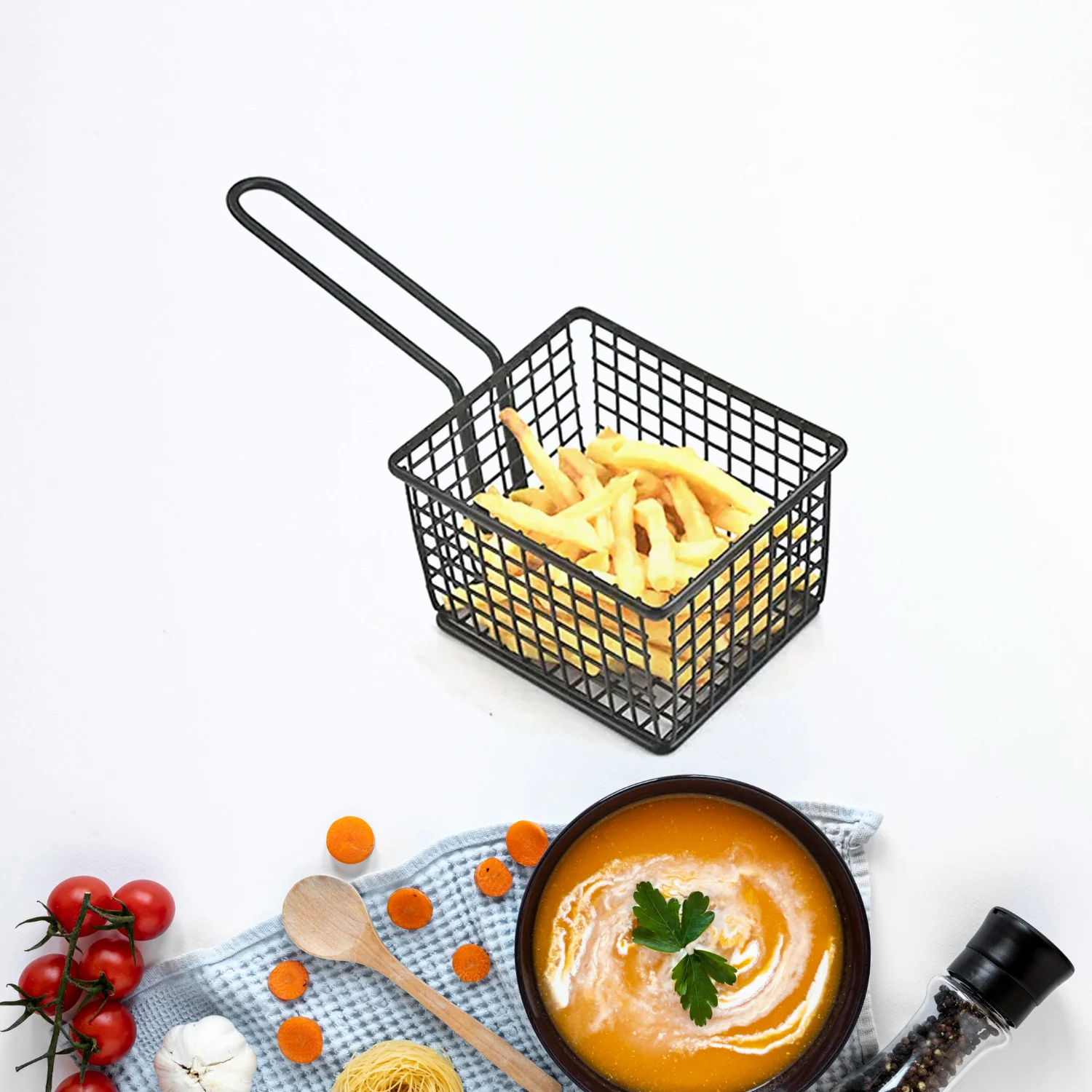 frying baskets for chips Stainless Steel Snack Basket Potato Mesh Strainer Basket - Image 3