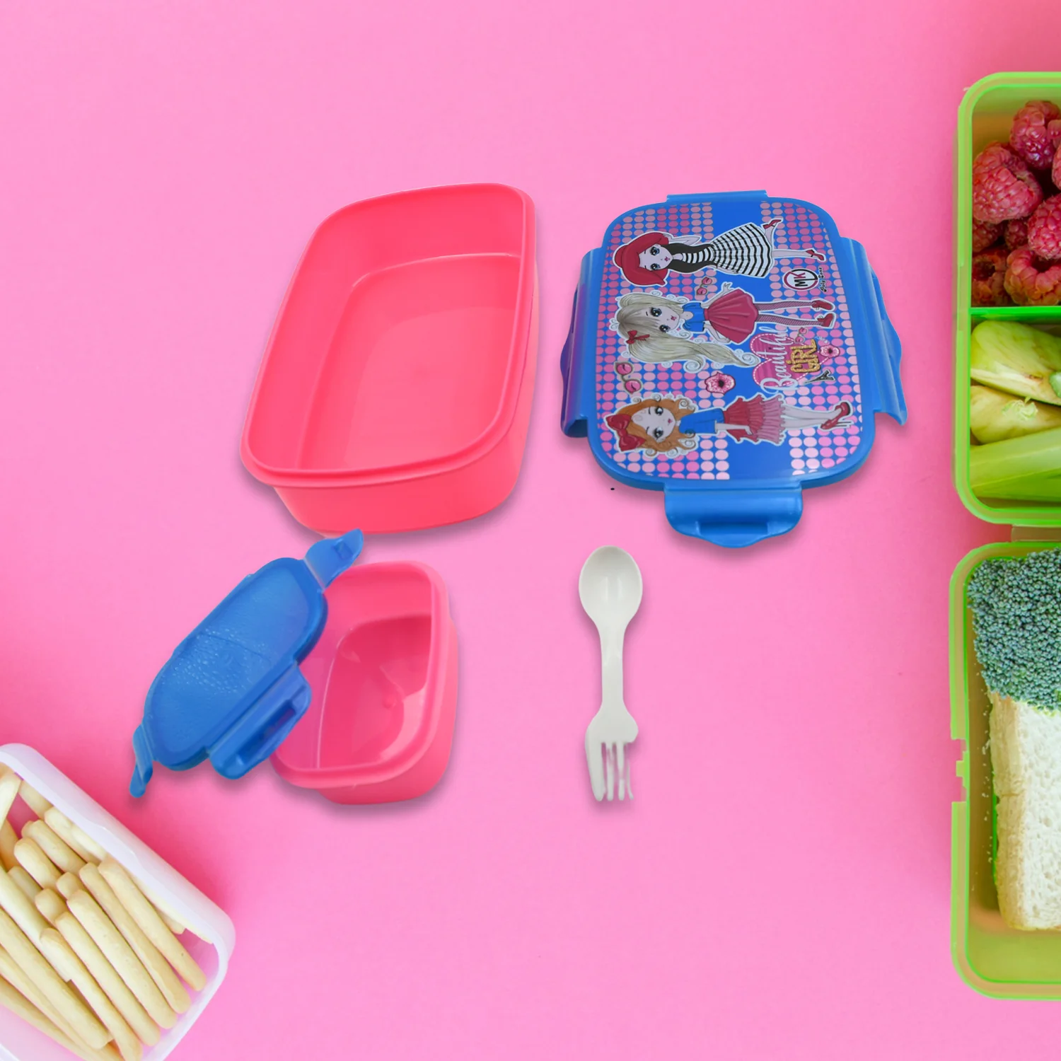 Cartoon Printed Lunch Box with Inner Box & Spoon for Kids School & Travel Use - Image 3