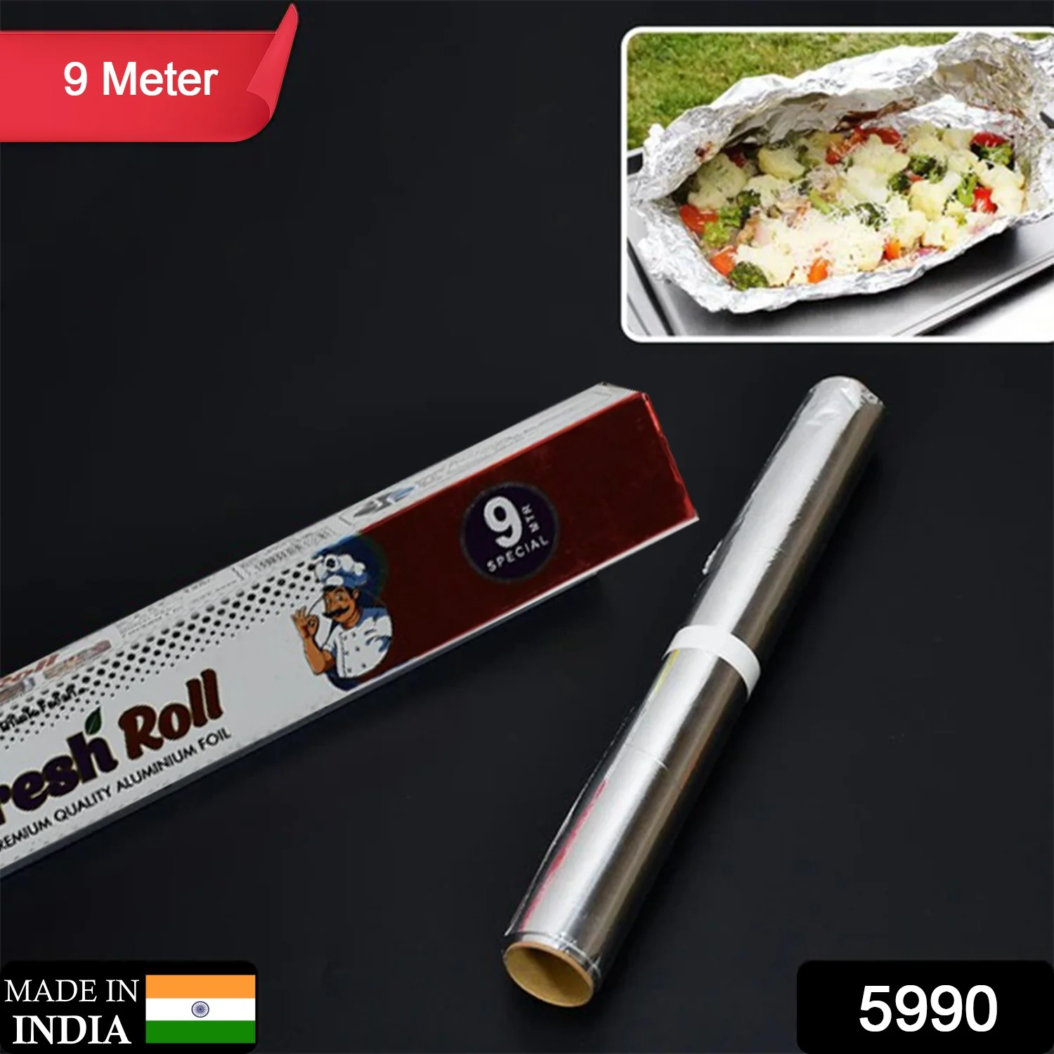 Heavy Duty Non-Stick Aluminum Foil Roll for Baking & Grilling (9 Mtr) - Image 2
