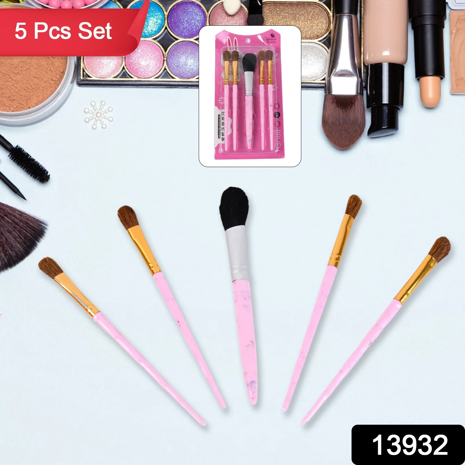 5pc Makeup Brush tools kit (5 Pcs Set / Mix Color) - Image 2