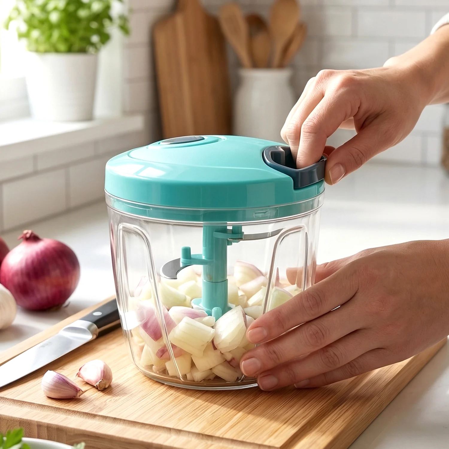 6 BLADE 2IN1 MANUAL FOOD CHOPPER (900Ml) - Image 3