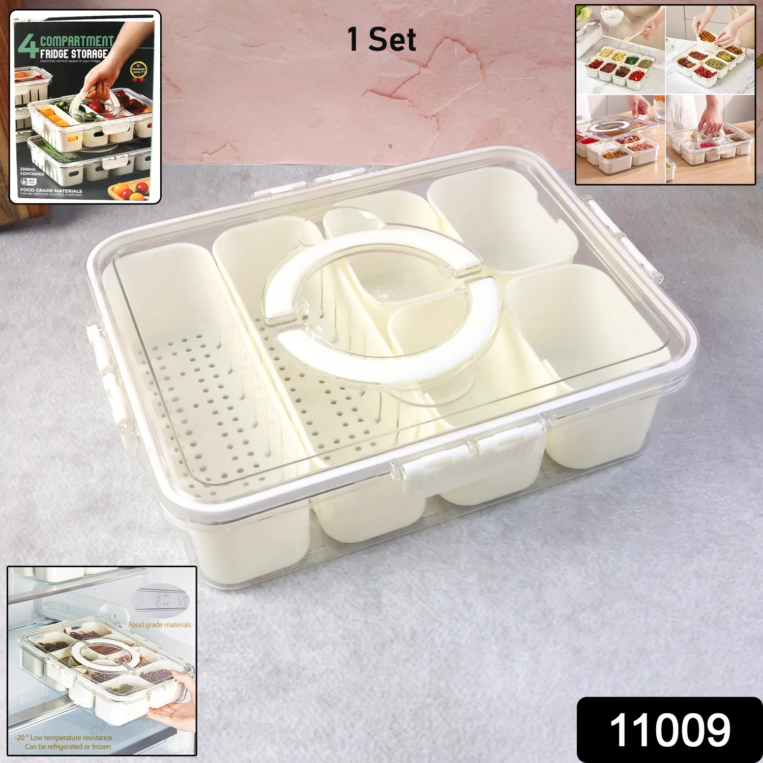 6-Compartment Fridge Storage Box with Lid - Image 2