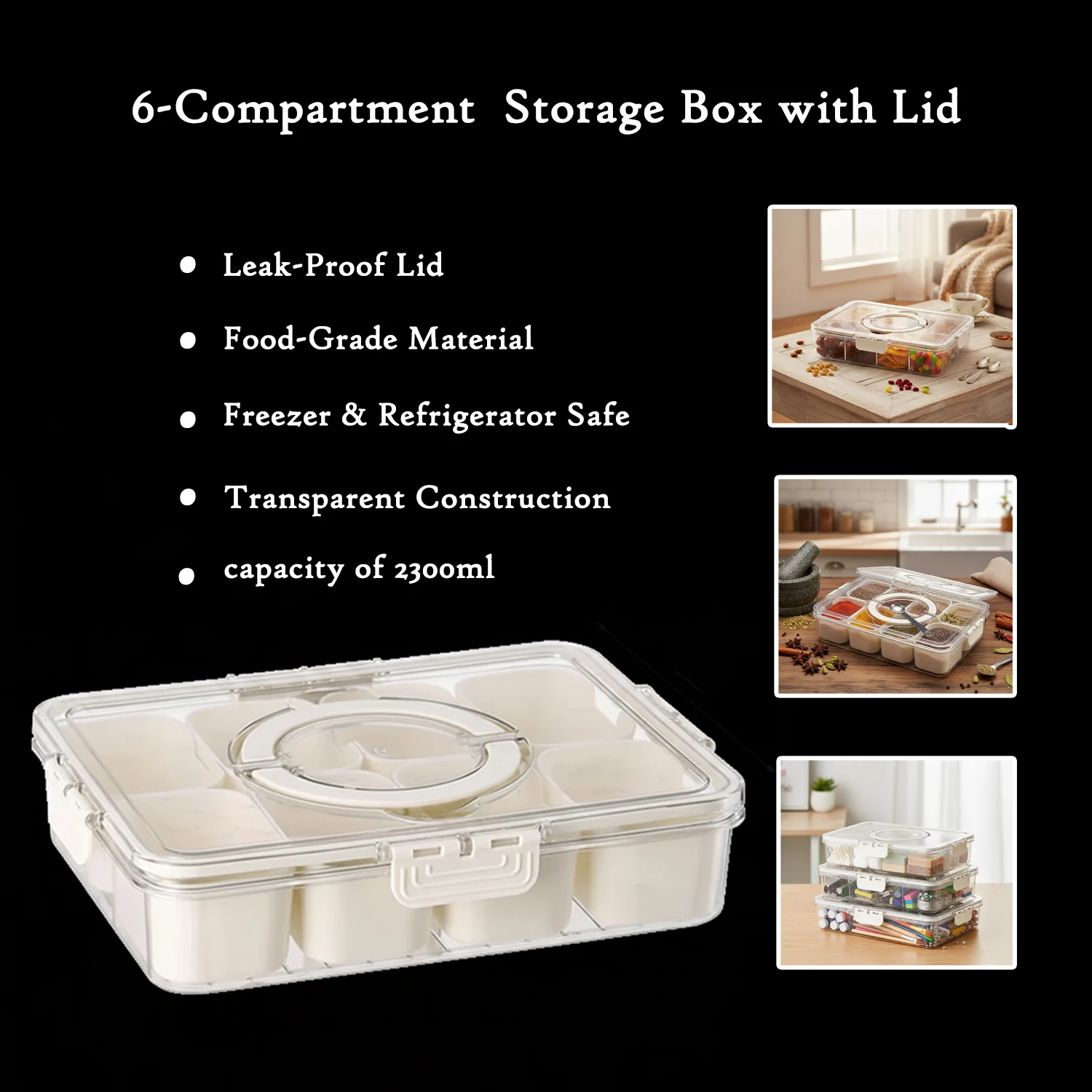 6-Compartment Fridge Storage Box with Lid - Image 4