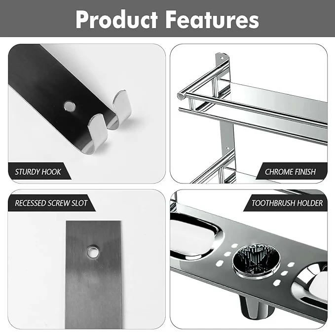 6 in 1 Wall Mounted Storage Shelf Organizer Rack for Bathroom & Kitchen Use - Image 2