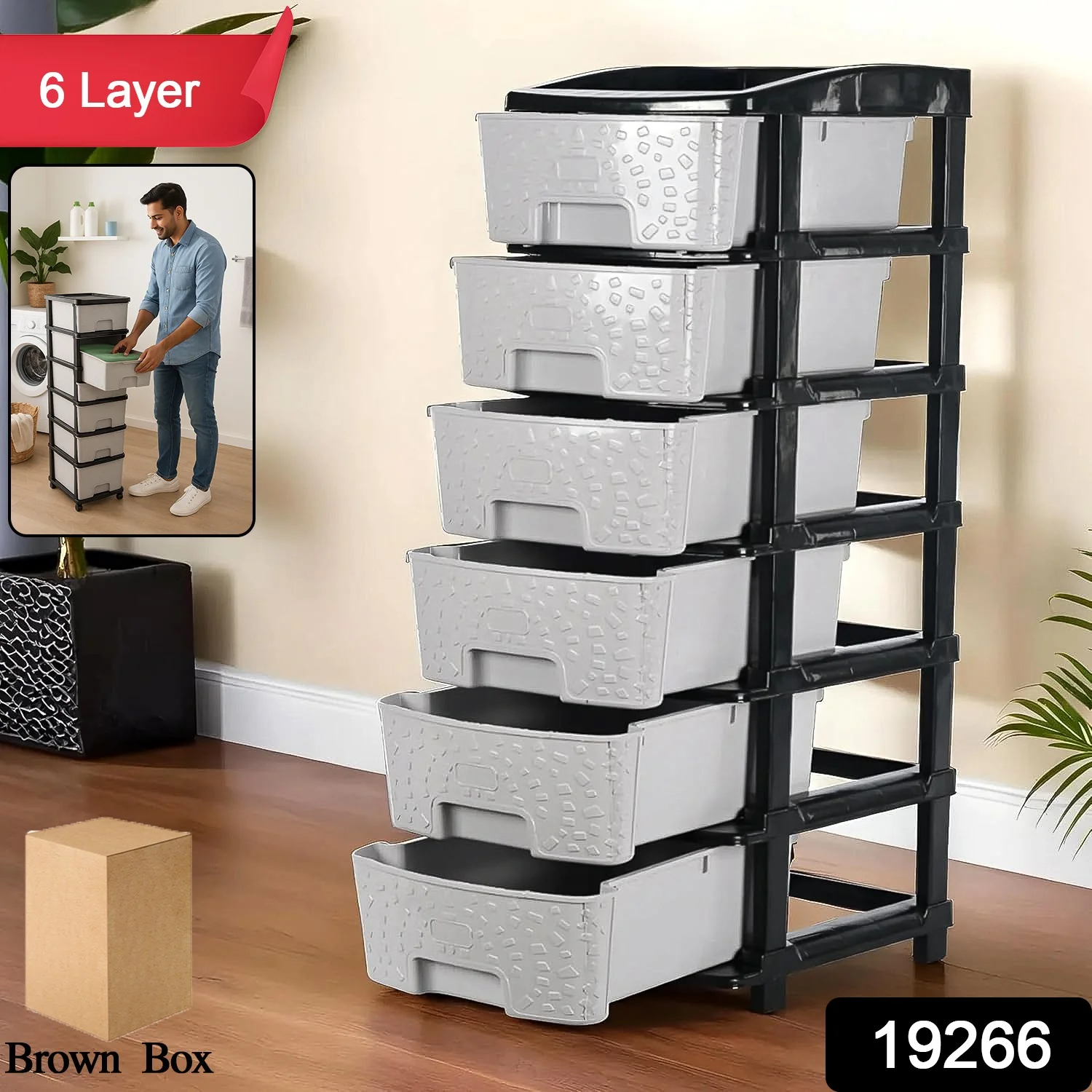 6-Layer Heavy-Duty Plastic Drawer Organizer Cabinet with Stone Texture Drawers - Image 2