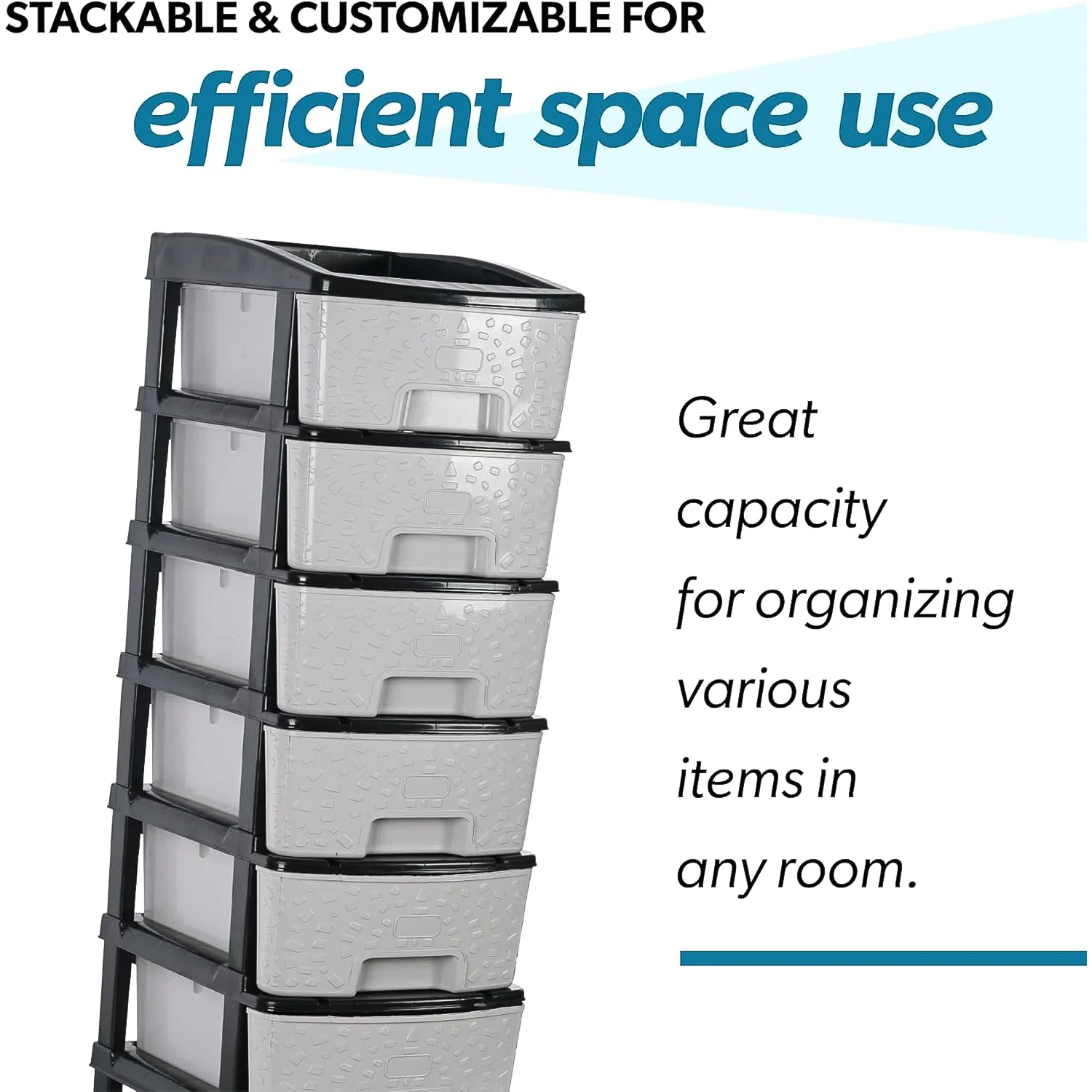 6-Layer Heavy-Duty Plastic Drawer Organizer Cabinet with Stone Texture Drawers - Image 3