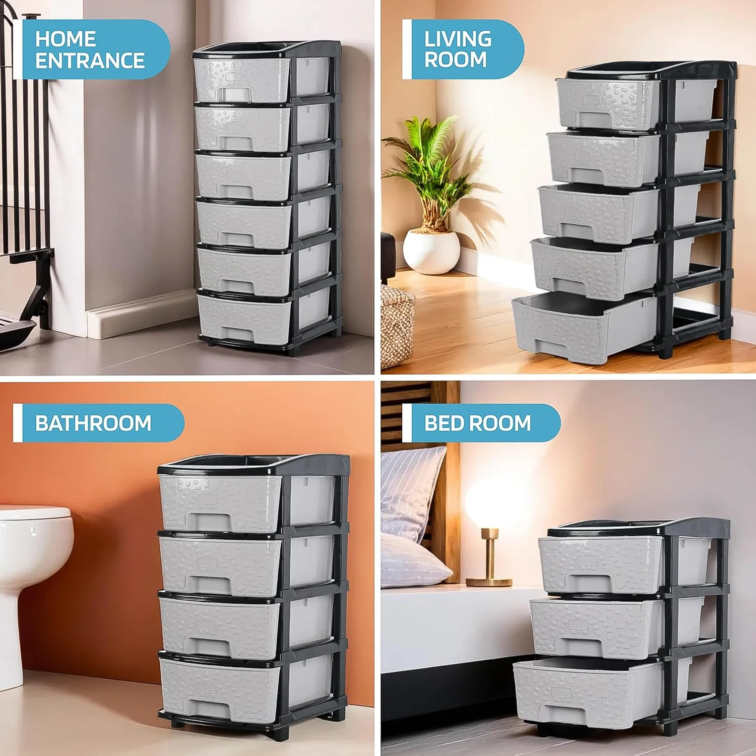 6-Layer Heavy-Duty Plastic Drawer Organizer Cabinet with Stone Texture Drawers - Image 6