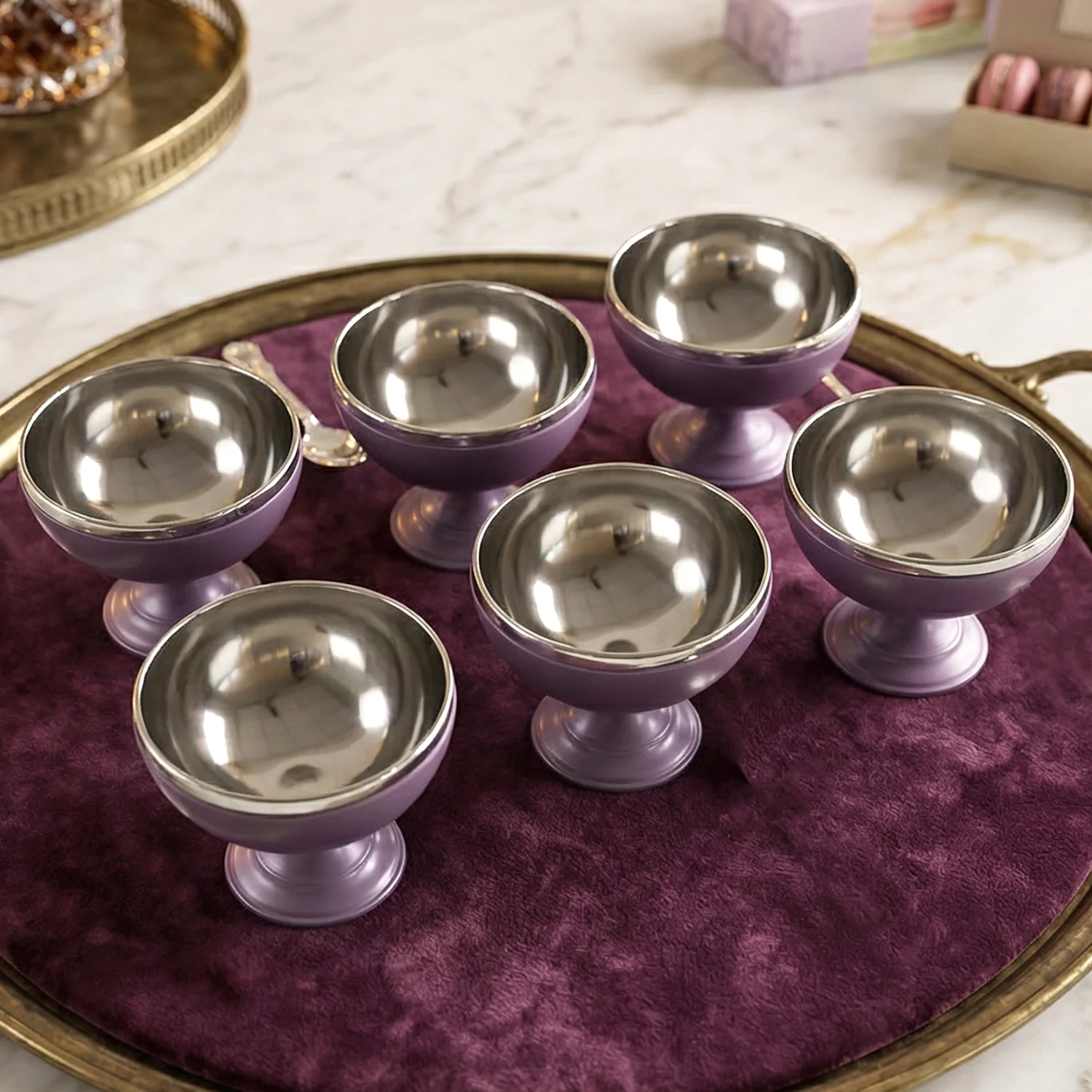 6 Pc Stainless Steel Dessert Bowl Cup Set with Stand - Image 7