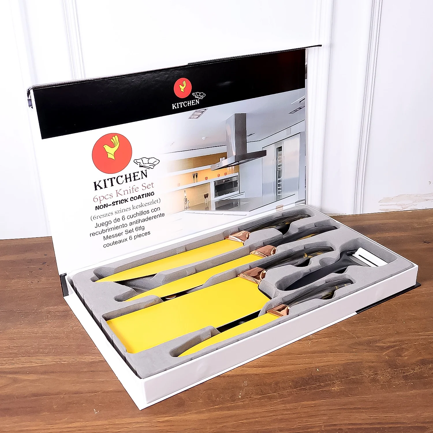 6 Pcs Professional Kitchen Knife Set with Chef Knives, Cleaver, Peeler & Scissors - Image 3