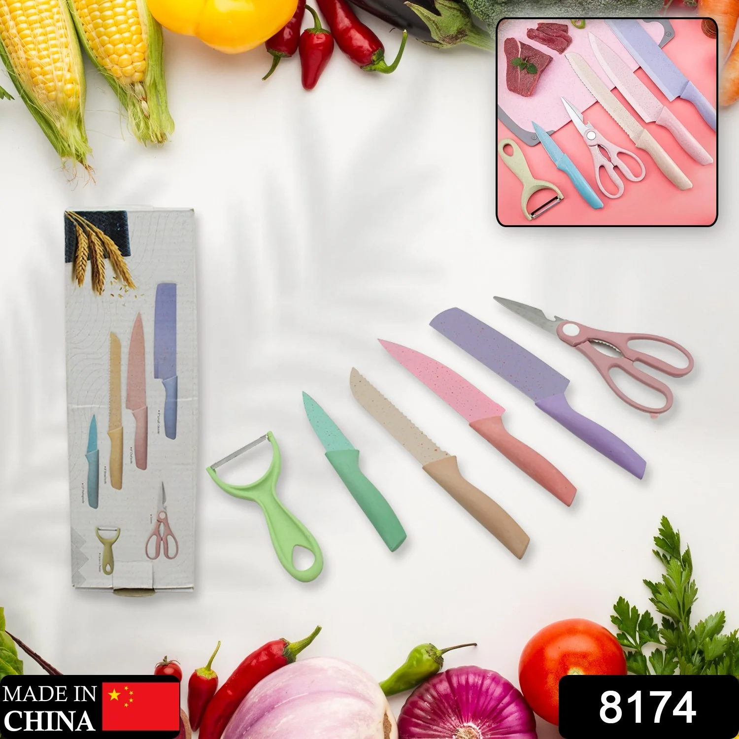 Corrugated 6 Pc Kitchen Knife Set – Professional Knives with Storage Box - Image 2