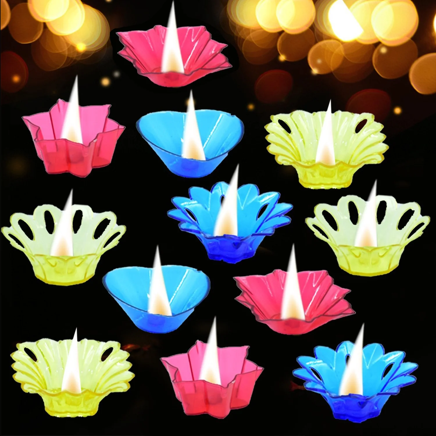 Candle Cup with Multi Shape, Diwali  (Multicolor) (12 Pcs Set) - Image 10