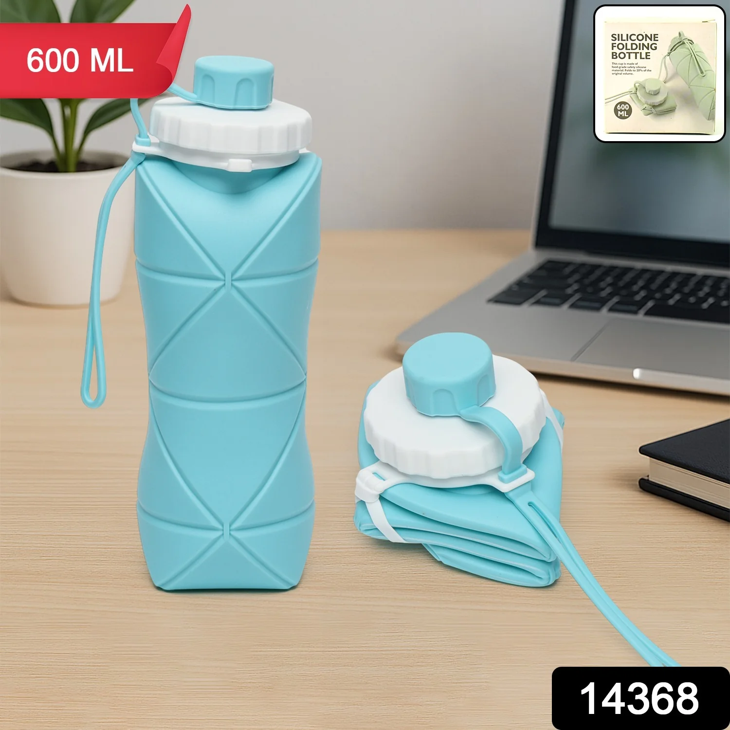 600ml Collapsible Silicone Water Bottle for Travel, Sports, Gym & Office (1 Pc) - Image 2